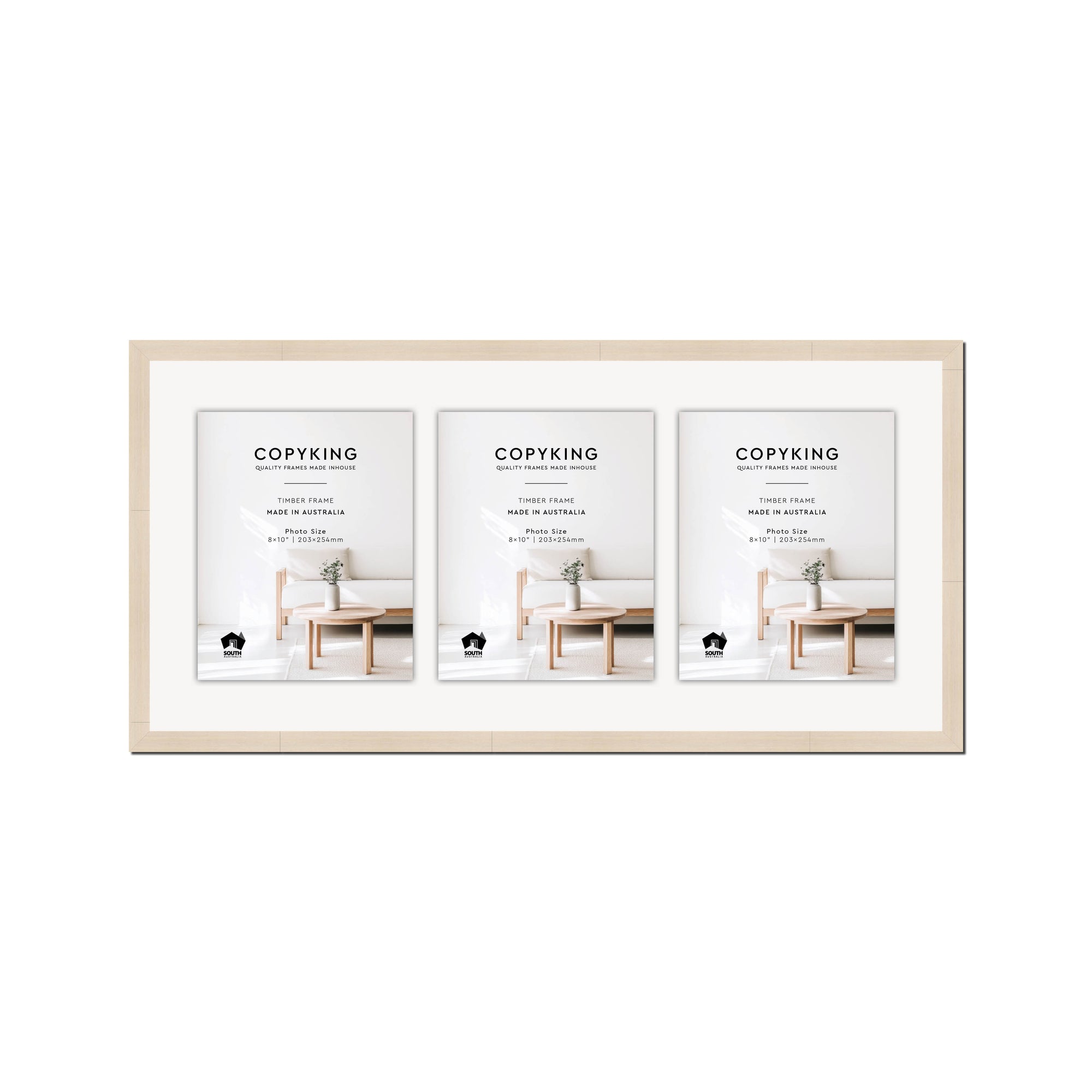 Grove White Lime 20mm Wood Collage Photo Frame - 14" x 30" - 3 Photos (8" x 10")