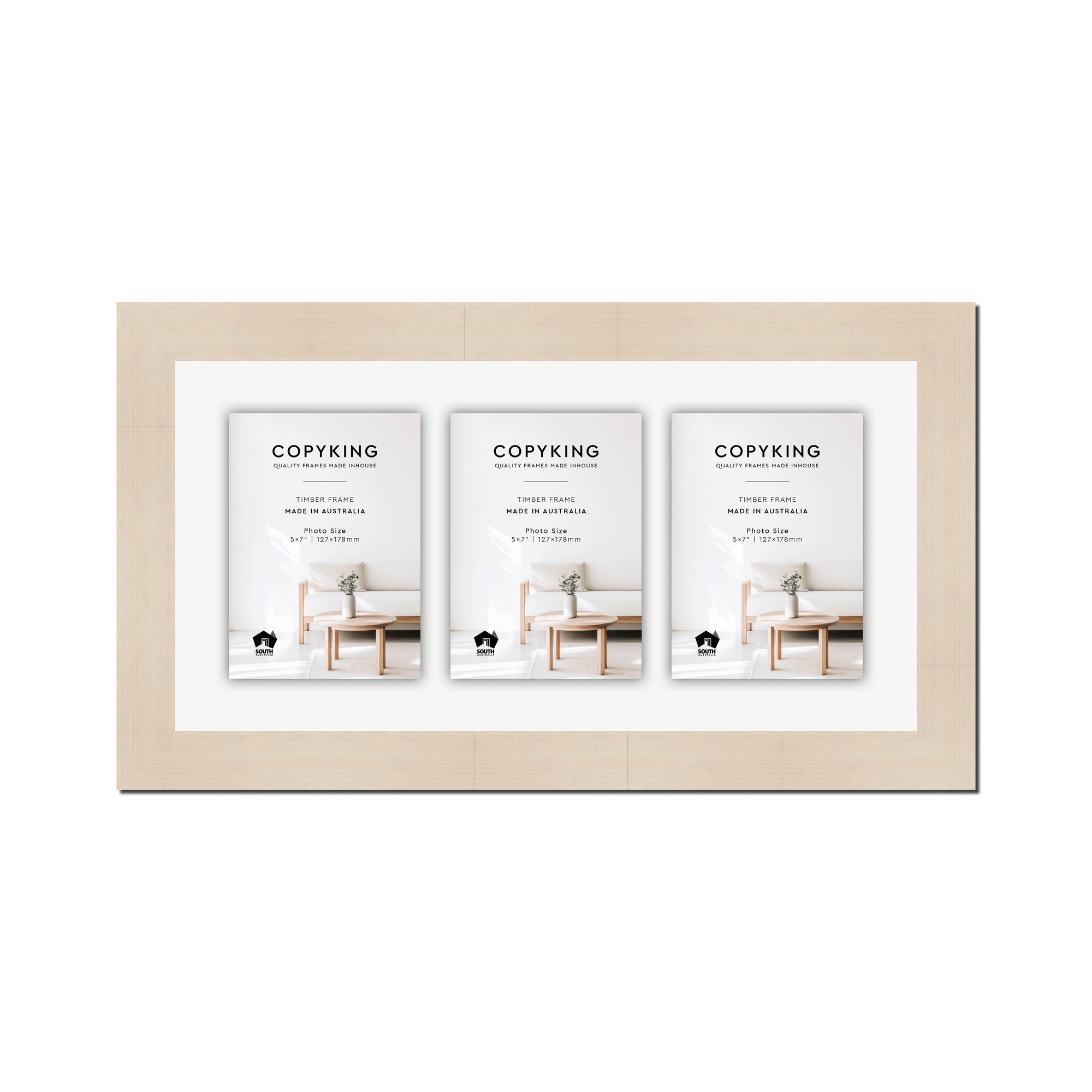 Grove White Lime 40mm Wood Collage Photo Frame - 10" x 20" - 3 Photos (5" x 7")