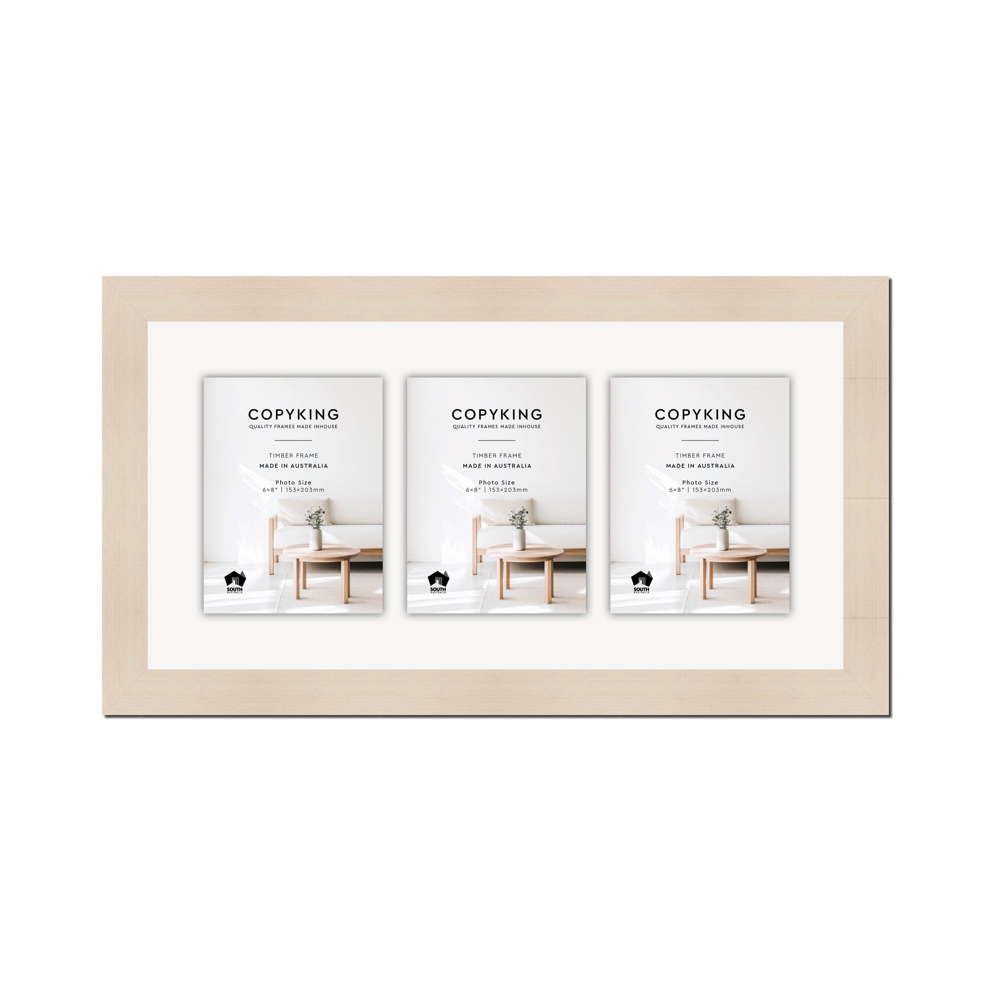 Grove White Lime 40mm Wood Collage Photo Frame - 12" x 24" - 3 Photos (6" x 8")