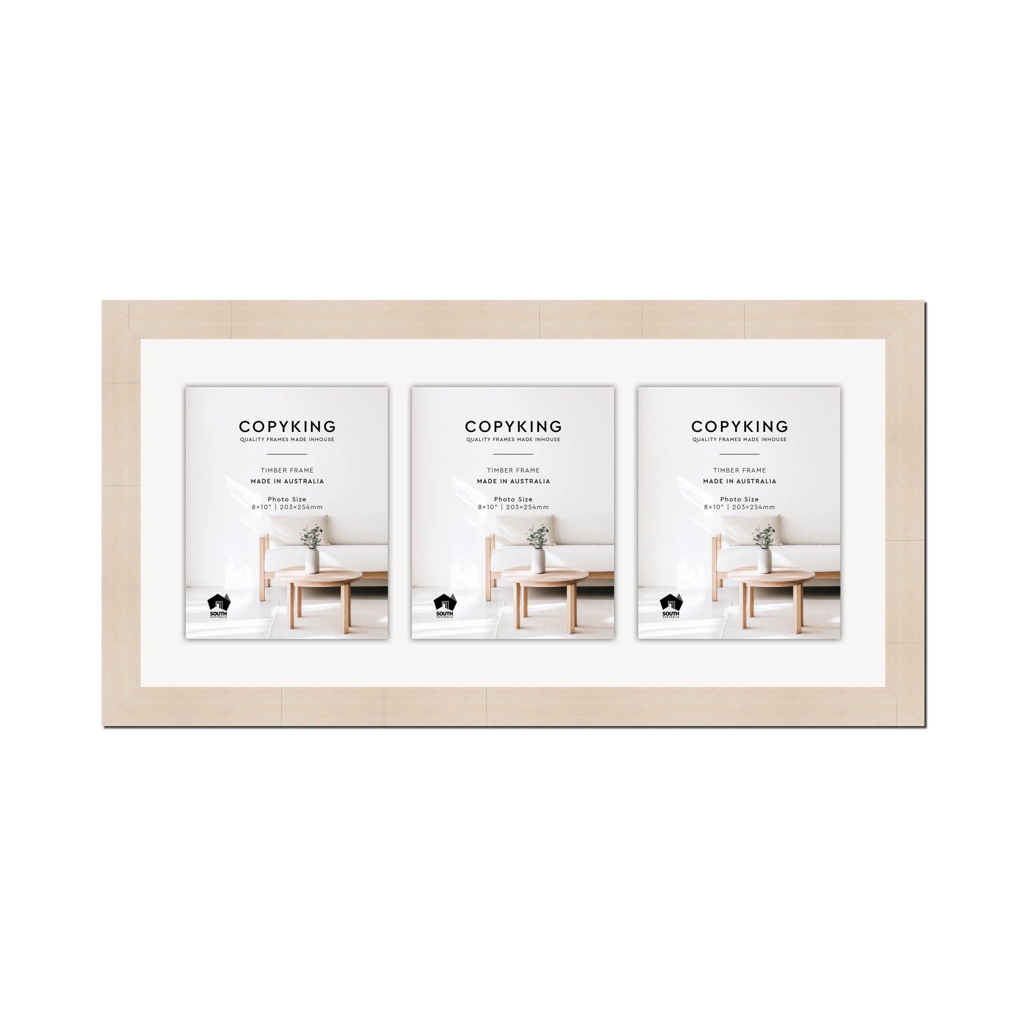 Grove White Lime 40mm Wood Collage Photo Frame - 14" x 30" - 3 Photos (8" x 10")