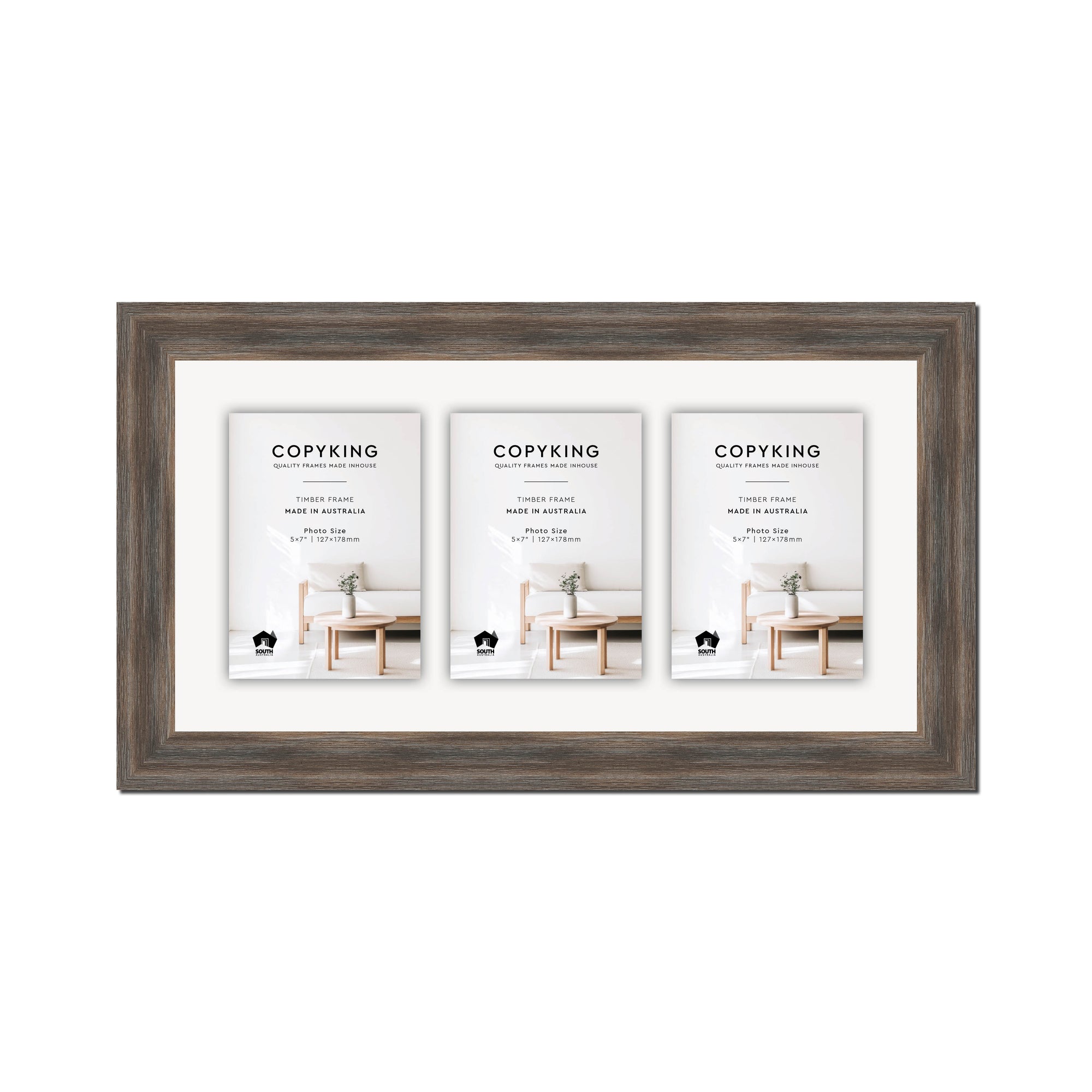 Homestead Brown 40mm Wood Collage Photo Frame - 10" x 20" - 3 Photos (5" x 7")