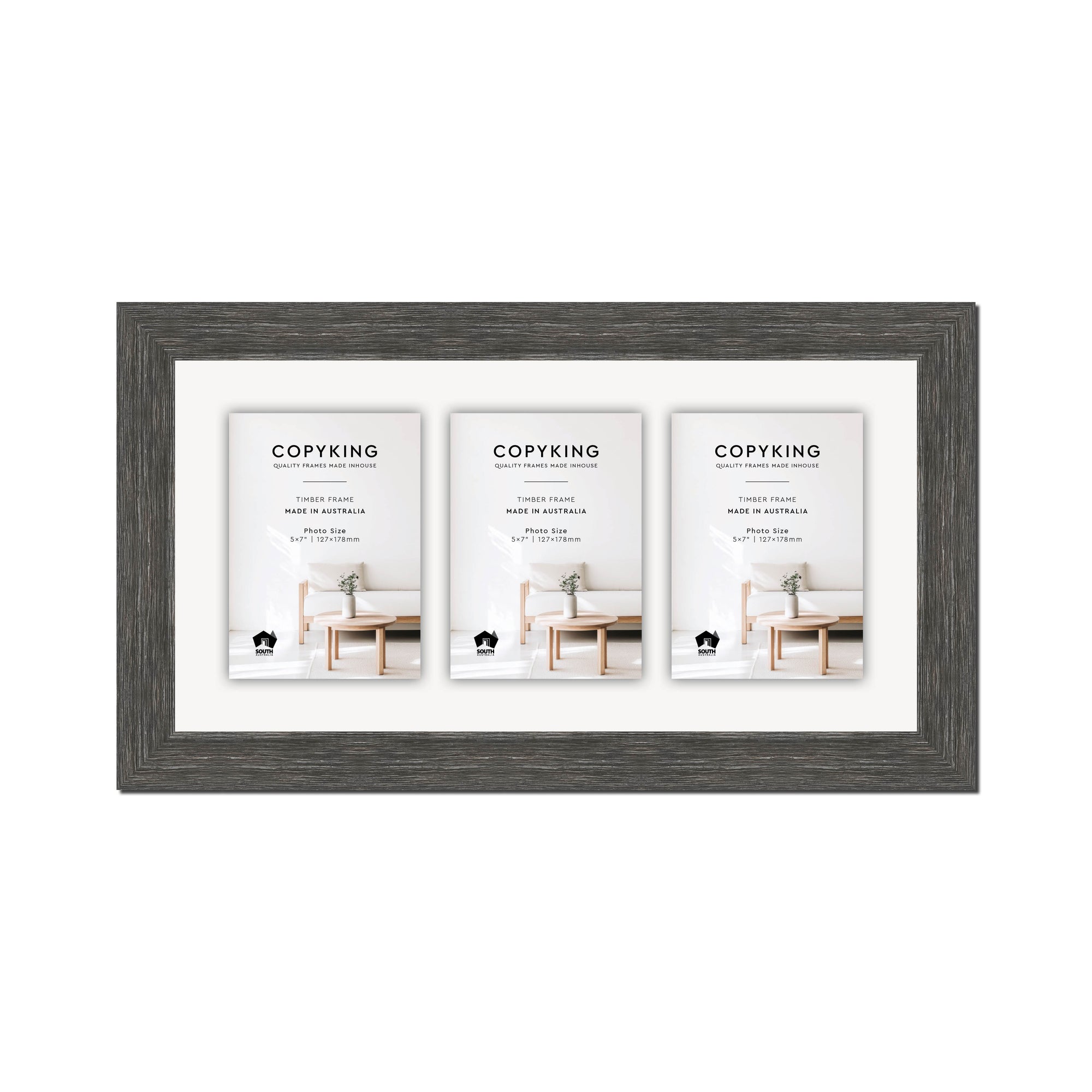 Homestead Dark Grey 40mm Wood Collage Photo Frame - 10" x 20" - 3 Photos (5" x 7")