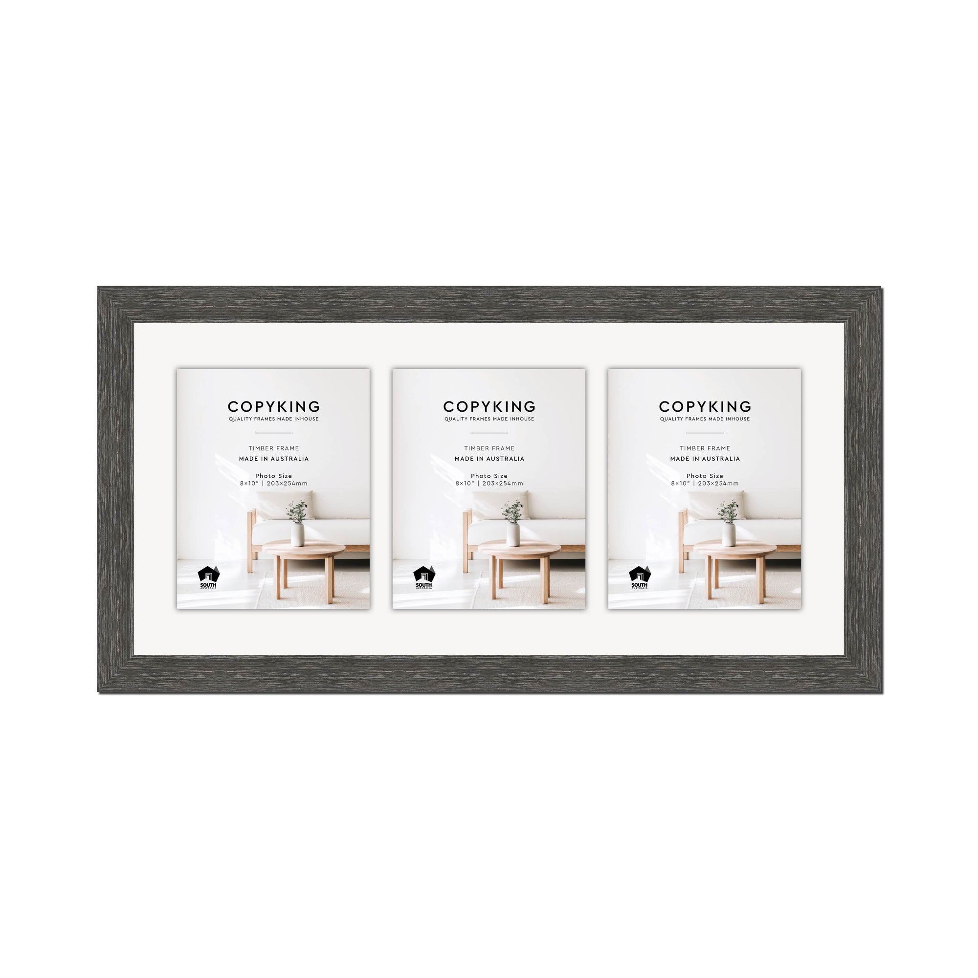 Homestead Dark Grey 40mm Wood Collage Photo Frame - 14" x 30" - 3 Photos (8" x 10")