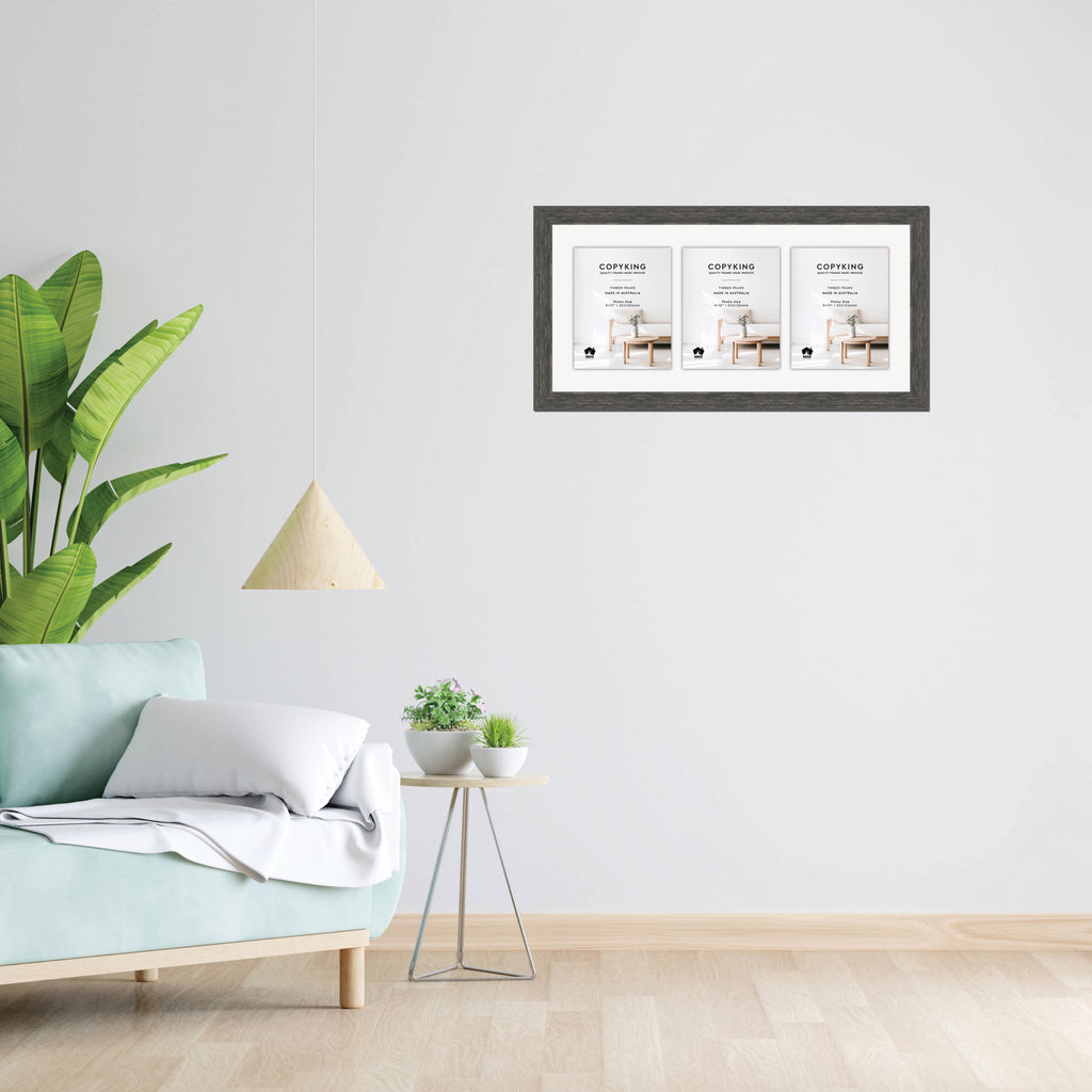 Homestead Dark Grey 40mm Wood Collage Photo Frame - 14" x 30" - 3 Photos (8" x 10")