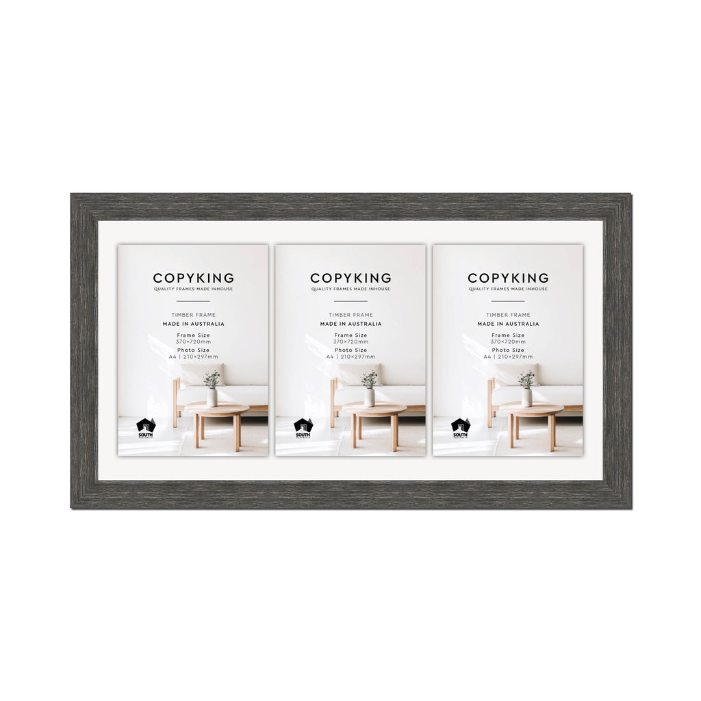 Homestead Dark Grey 40mm Wood Certificate Frame - 370mm x 720mm - 3 Certificates (A4)
