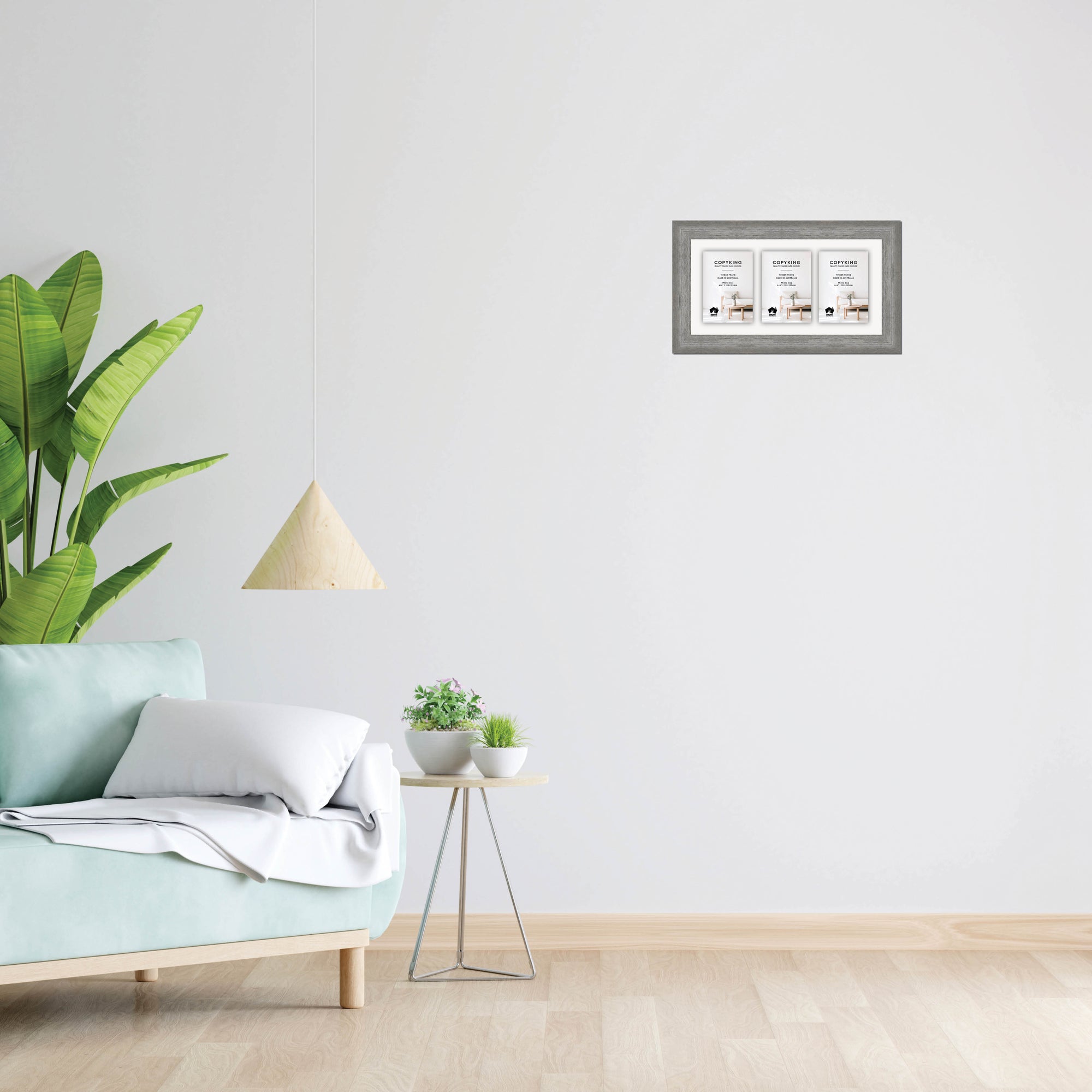 Homestead Light Grey 40mm Wood Collage Photo Frame - 8" x 16" - 3 Photos (4" x 6")