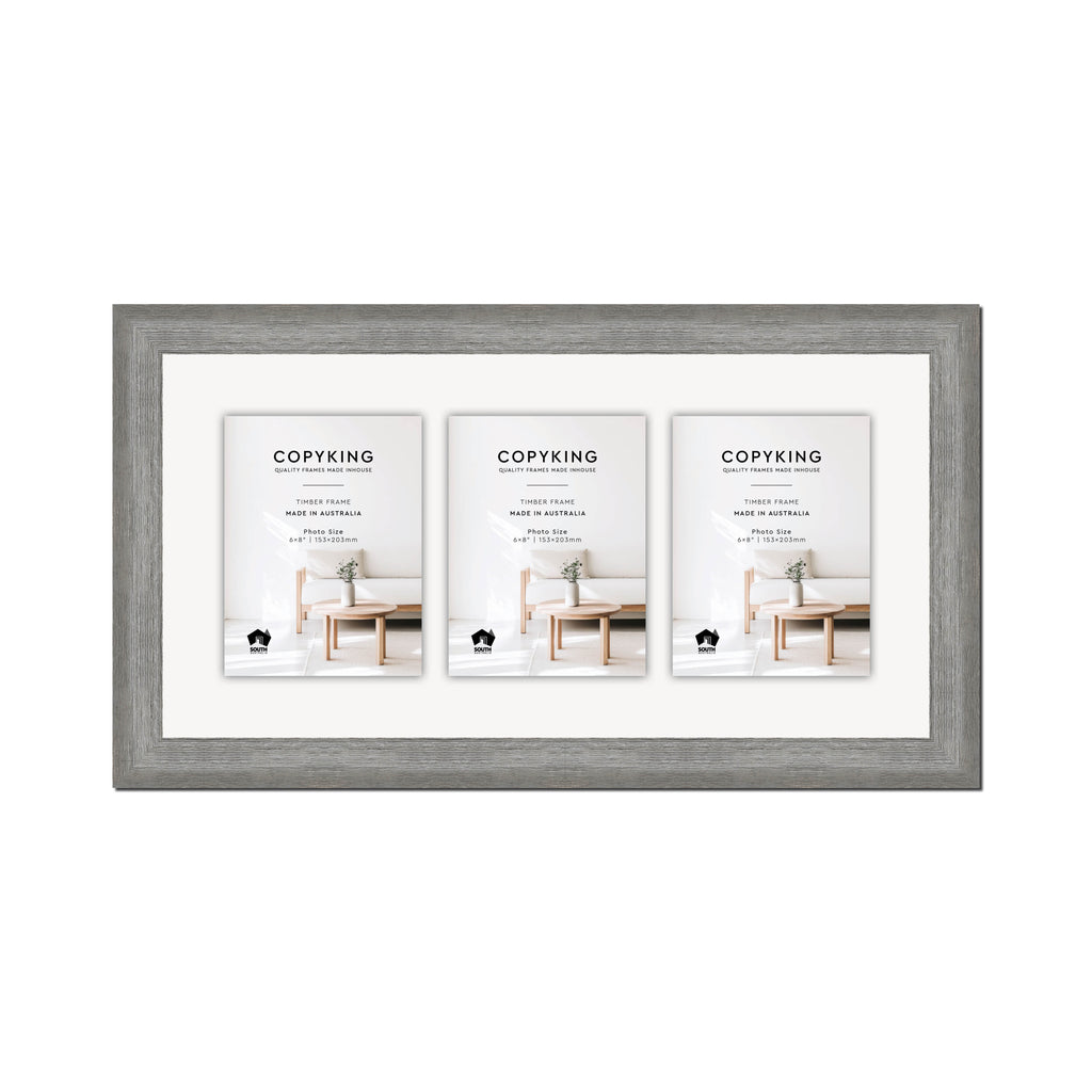 Homestead Light Grey 40mm Wood Collage Photo Frame - 12" x 24" - 3 Photos (6" x 8")