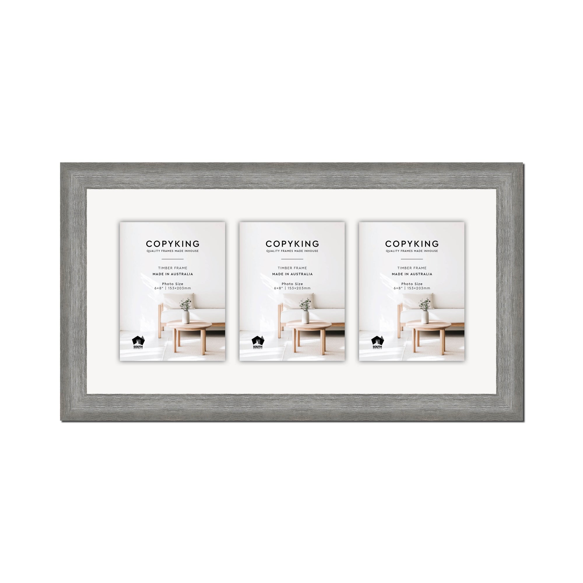 Homestead Light Grey 40mm Wood Collage Photo Frame - 12" x 24" - 3 Photos (6" x 8")