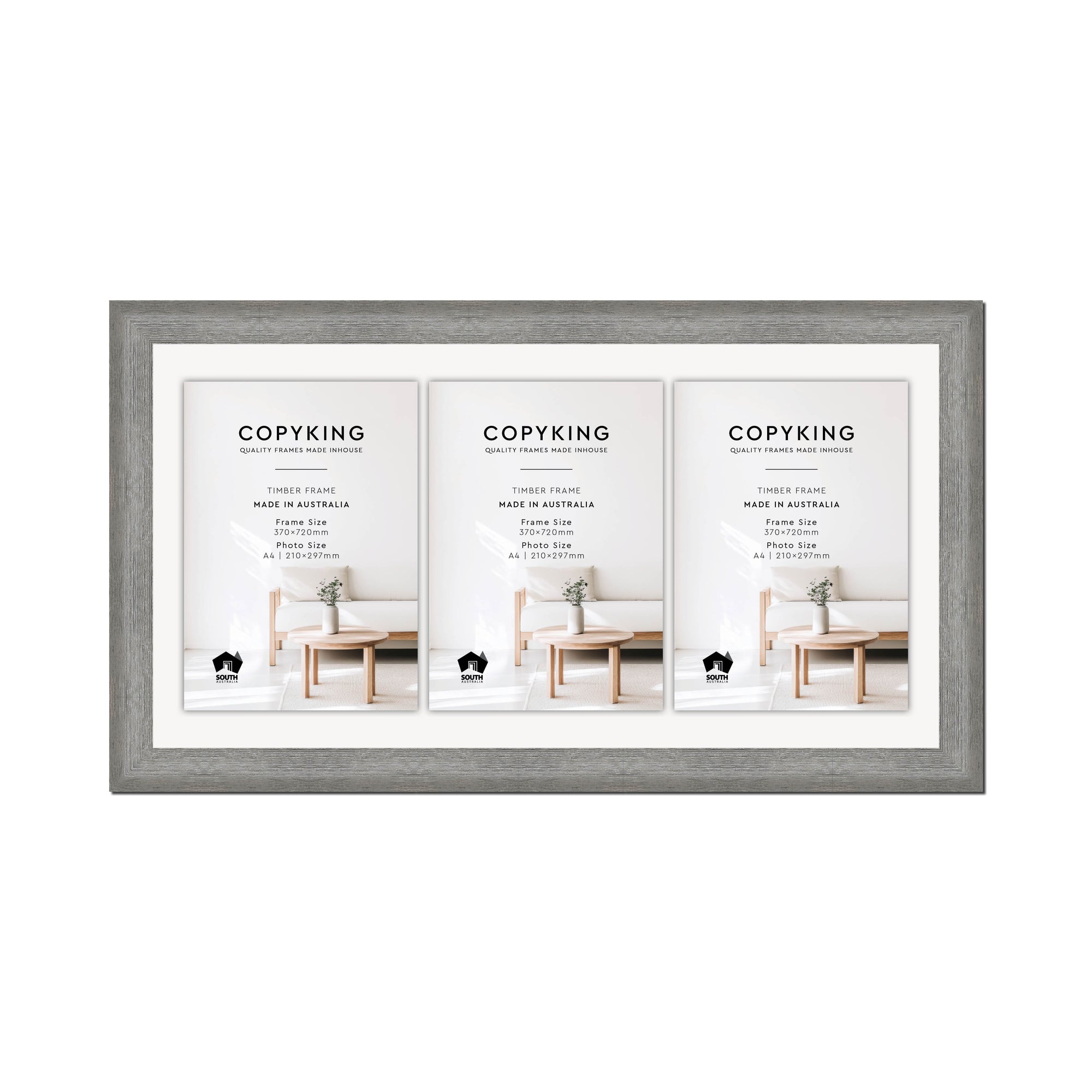 Homestead Light Grey 40mm Wood Certificate Frame - 370mm x 720mm - 3 Certificates (A4)