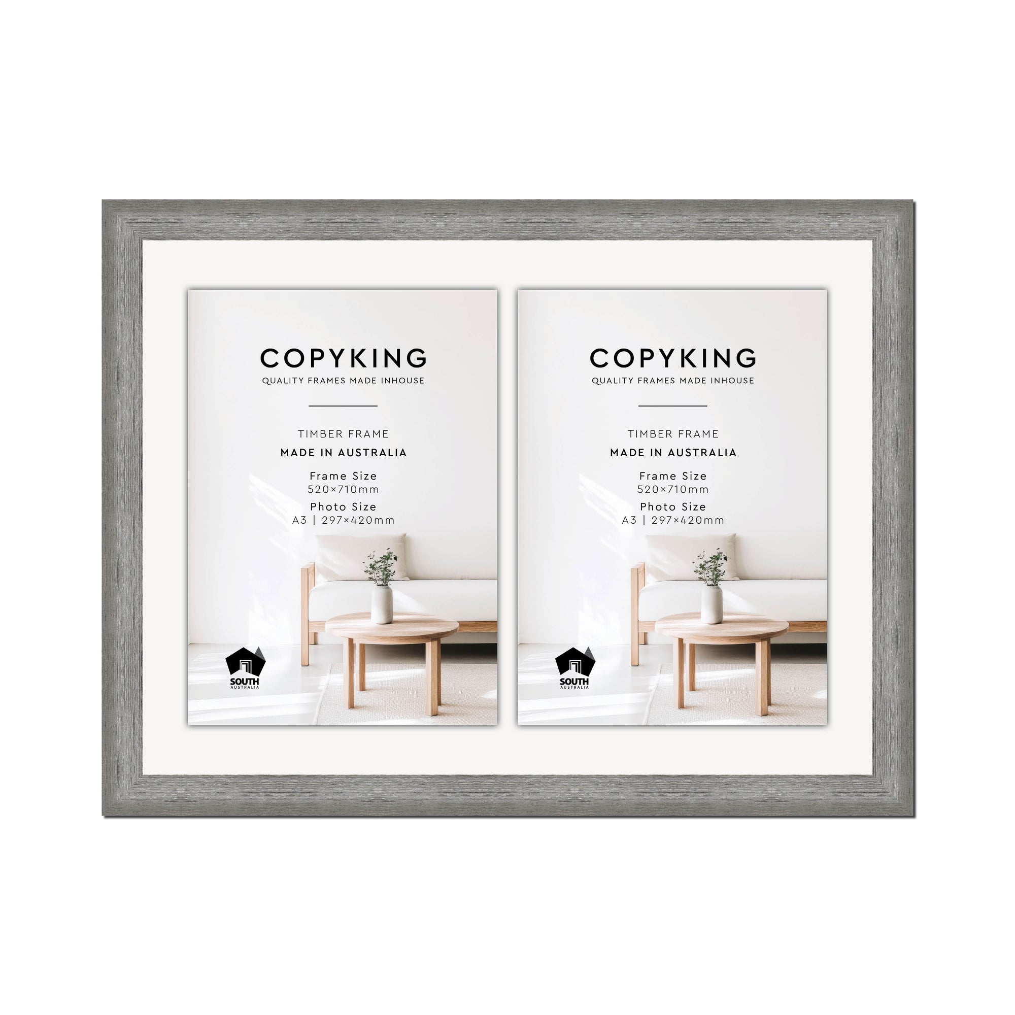 Homestead Light Grey 40mm Wood Certificate Frame - 520mm x 710mm - 2 Certificates (A3)