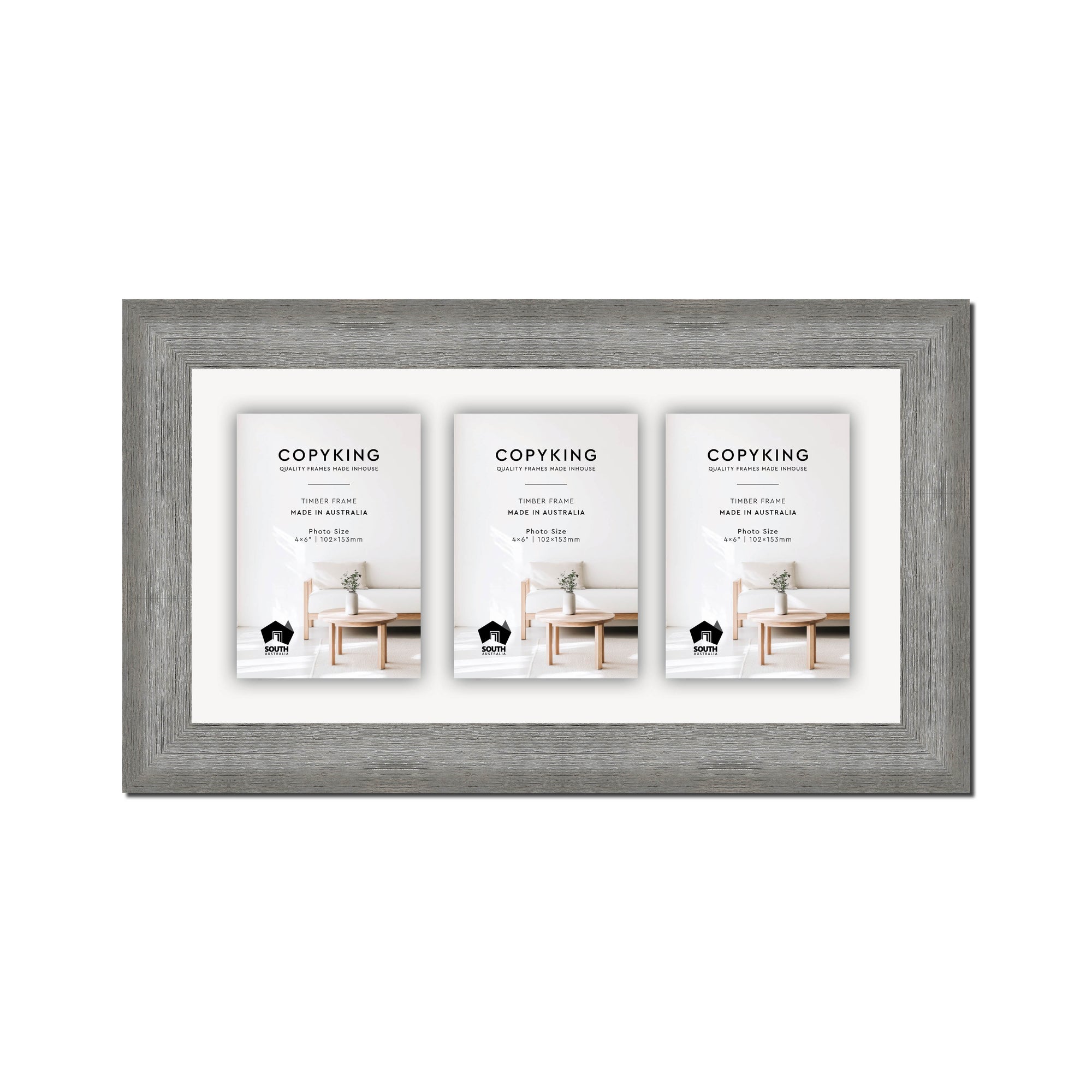 Homestead Light Grey 40mm Wood Collage Photo Frame - 8" x 16" - 3 Photos (4" x 6")