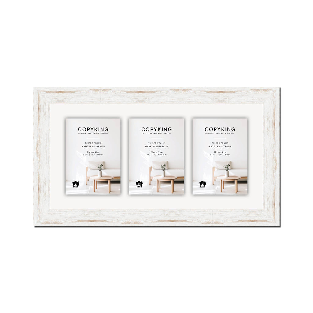 Homestead White 40mm Wood Collage Photo Frame - 10" x 20" - 3 Photos (5" x 7")