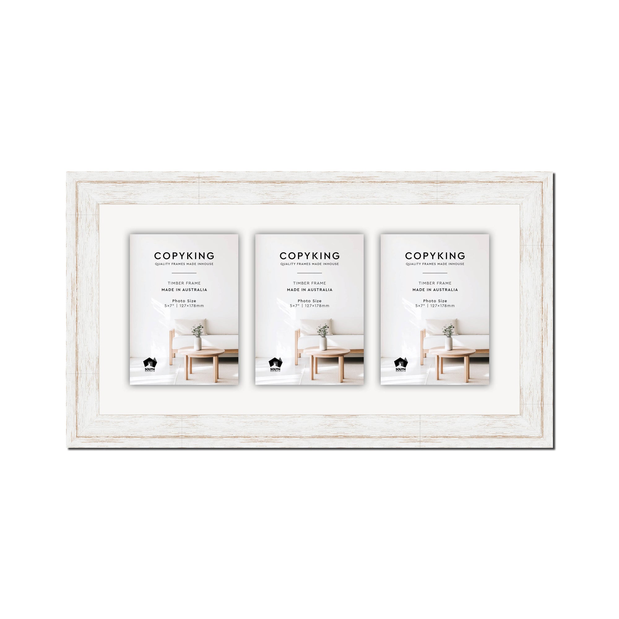 Homestead White 40mm Wood Collage Photo Frame - 10" x 20" - 3 Photos (5" x 7")