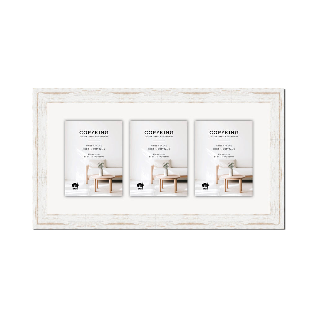 Homestead White 40mm Wood Collage Photo Frame - 12" x 24" - 3 Photos (6" x 8")