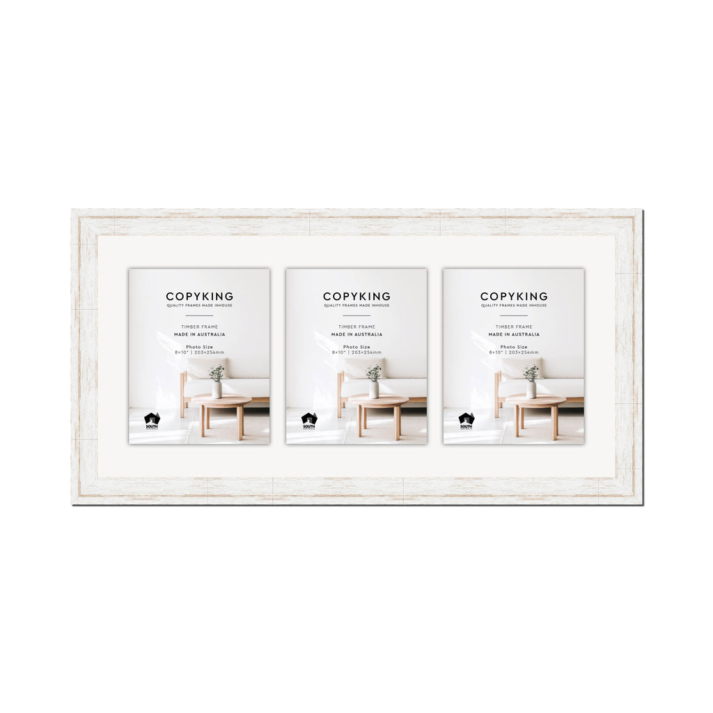 Homestead White 40mm Wood Collage Photo Frame - 14" x 30" - 3 Photos (8" x 10")