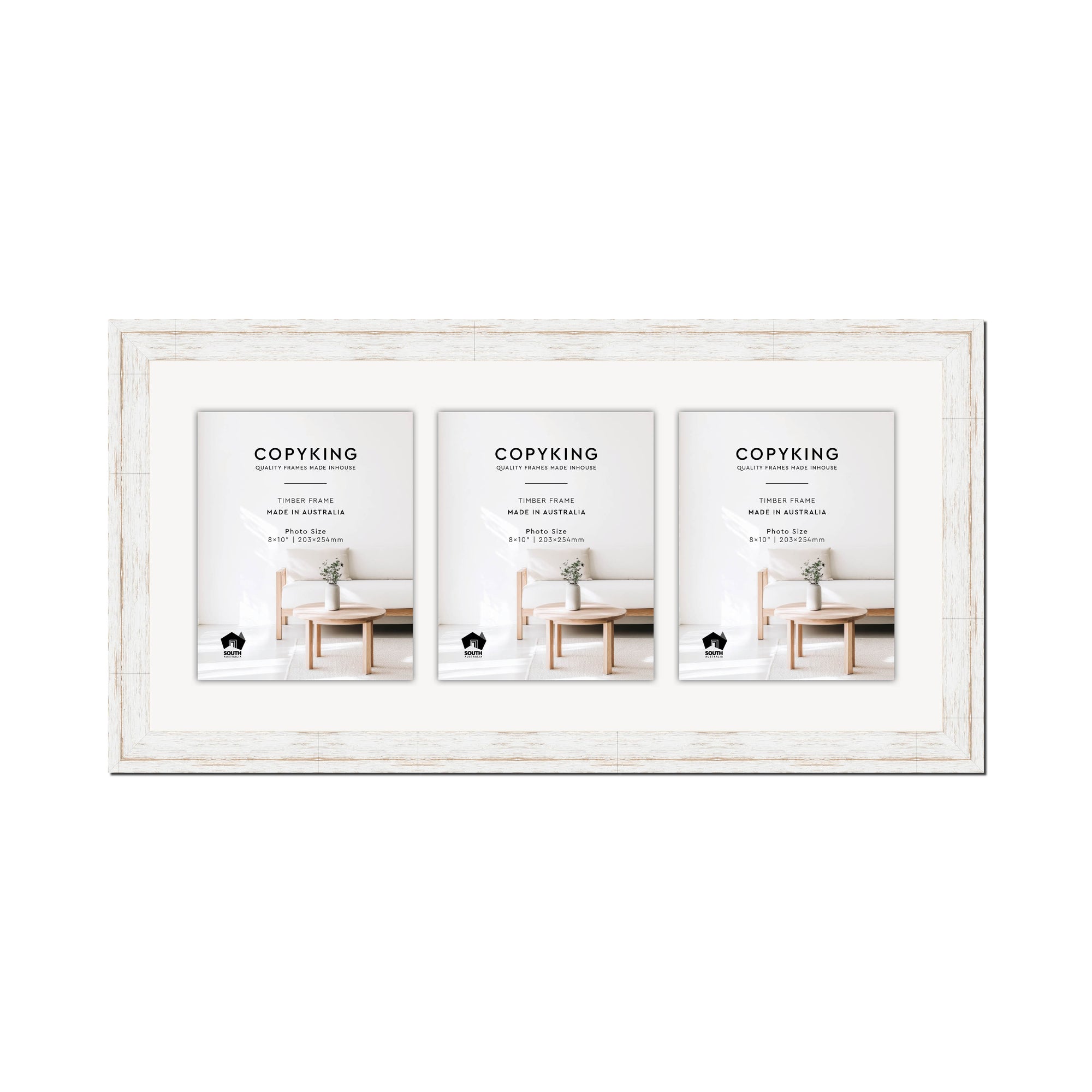 Homestead White 40mm Wood Collage Photo Frame - 14" x 30" - 3 Photos (8" x 10")