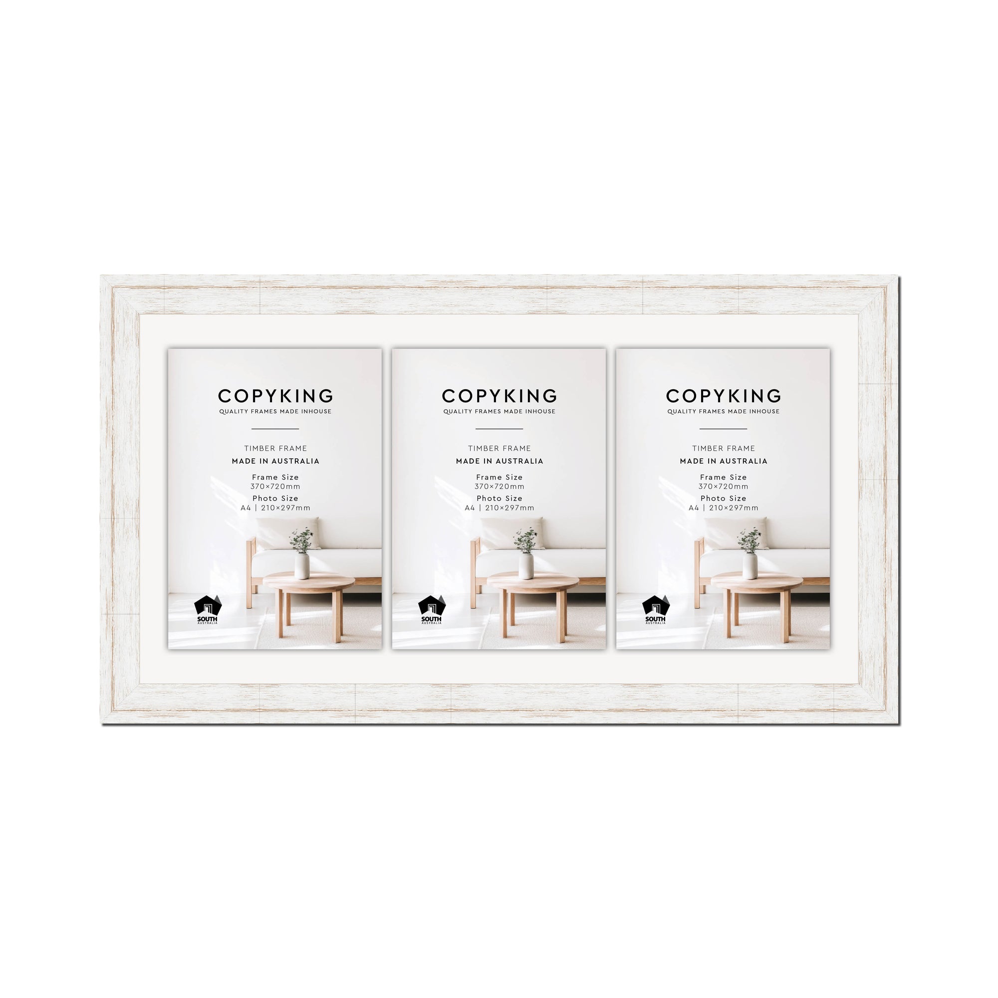 Homestead White 40mm Wood Certificate Frame - 370mm x 720mm - 3 Certificates (A4)
