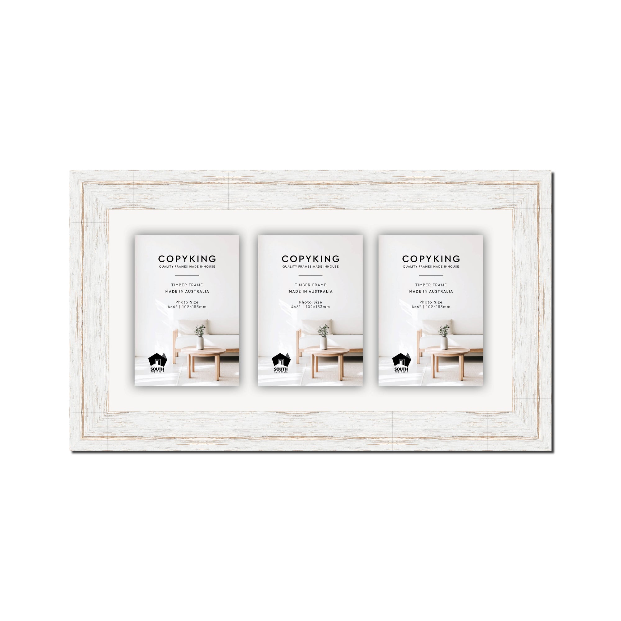 Homestead White 40mm Wood Collage Photo Frame - 8" x 16" - 3 Photos (4" x 6")