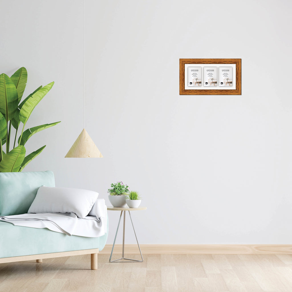 Light Walnut 43mm Wood Collage Photo Frame - 8" x 16" - 3 Photos (4" x 6")