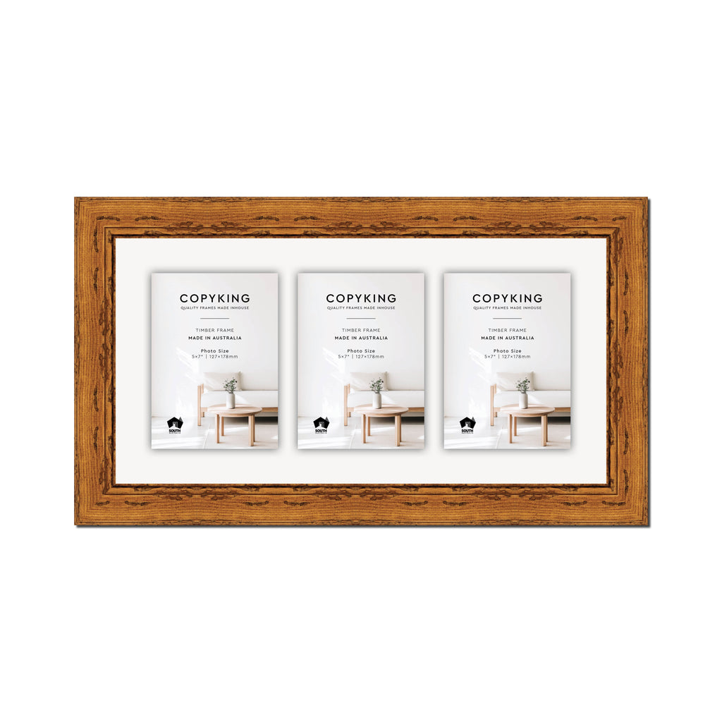 Light Walnut 43mm Wood Collage Photo Frame - 10" x 20" - 3 Photos (5" x 7")