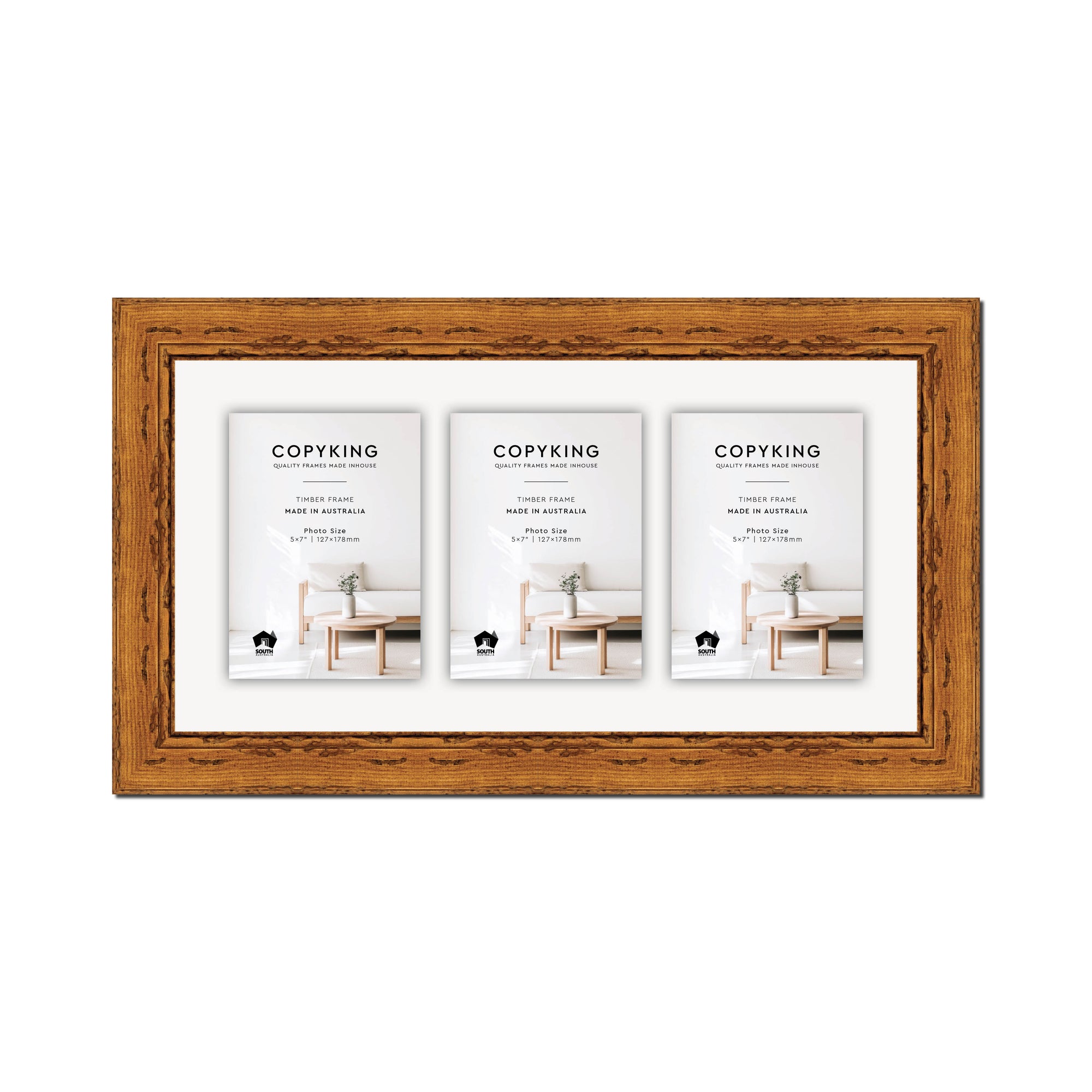 Light Walnut 43mm Wood Collage Photo Frame - 10" x 20" - 3 Photos (5" x 7")