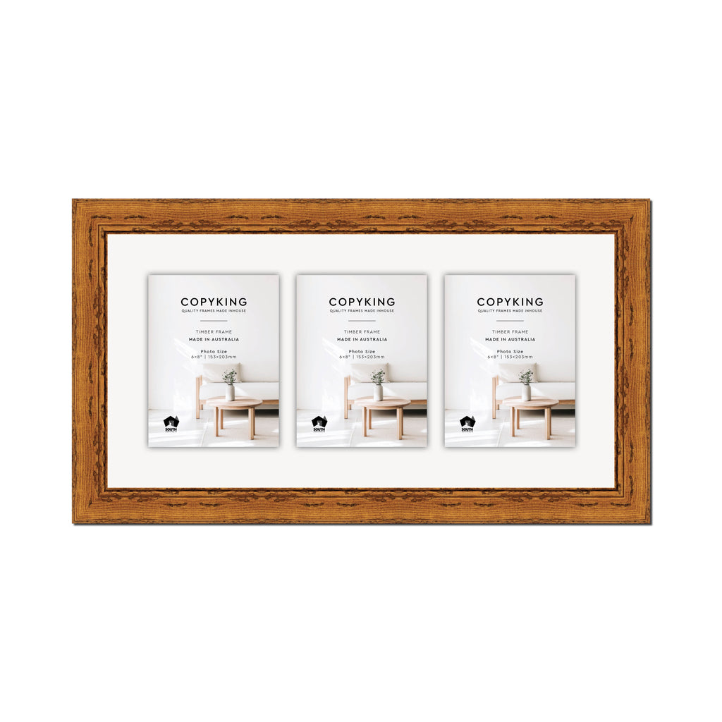 Light Walnut 43mm Wood Collage Photo Frame - 12" x 24" - 3 Photos (6" x 8")