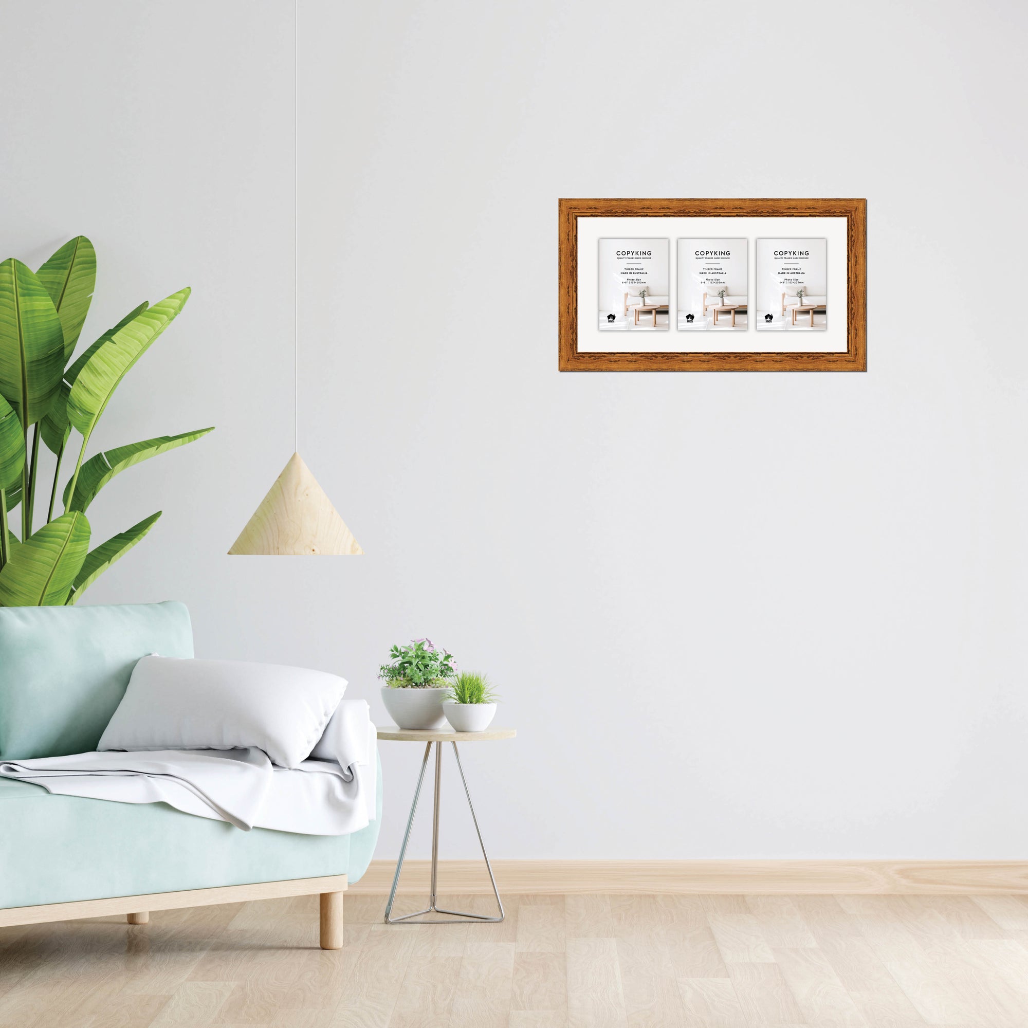 Light Walnut 43mm Wood Collage Photo Frame - 12" x 24" - 3 Photos (6" x 8")
