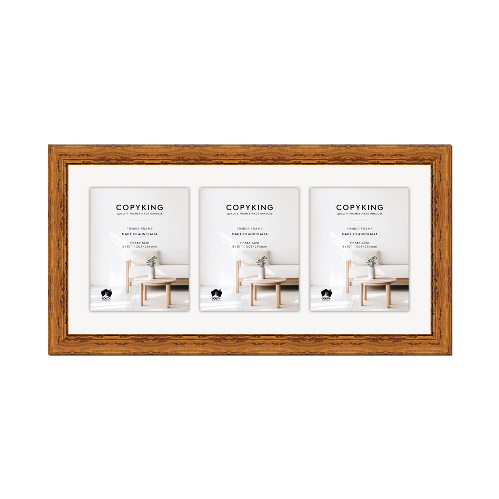 Light Walnut 43mm Wood Collage Photo Frame - 14" x 30" - 3 Photos (8" x 10")