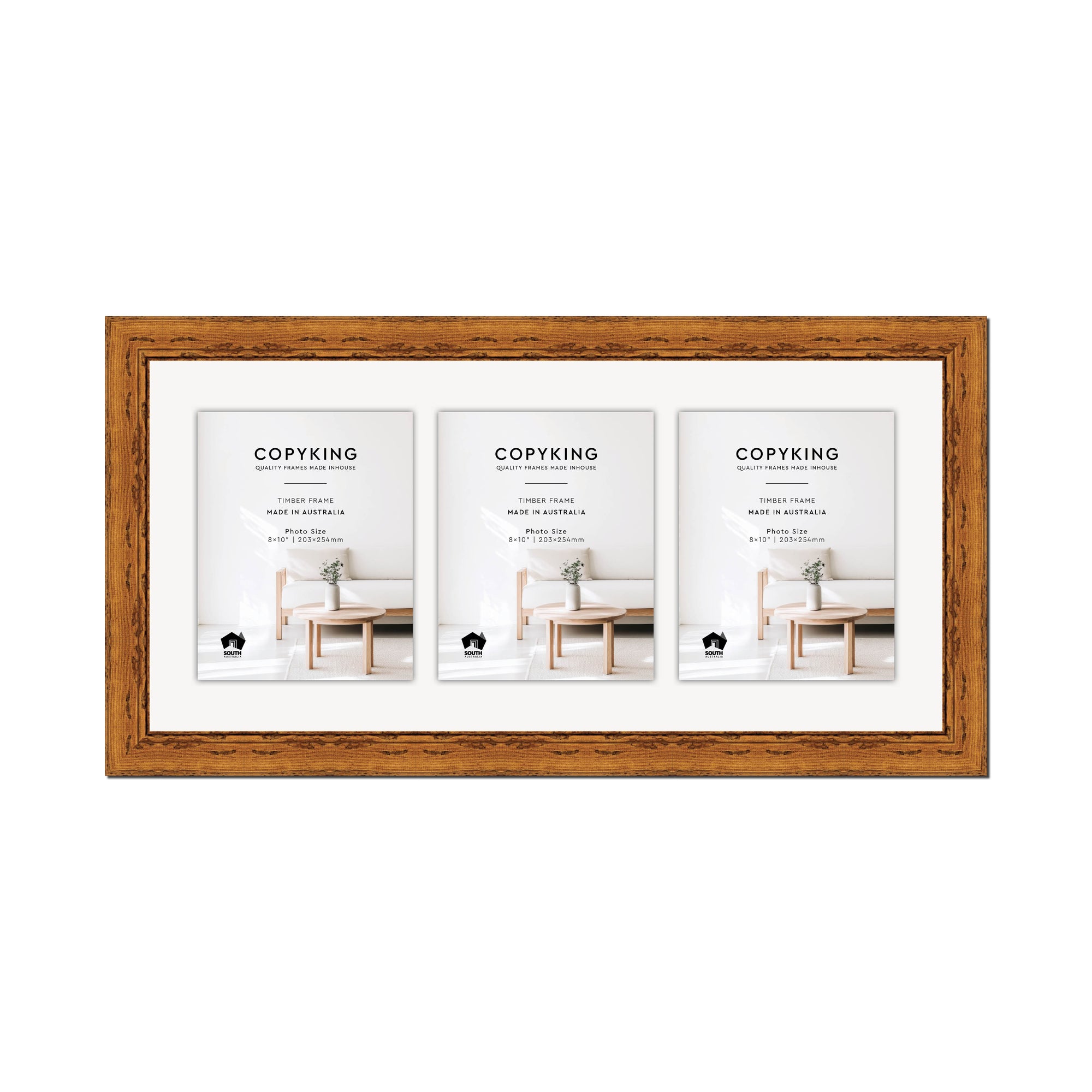 Light Walnut 43mm Wood Collage Photo Frame - 14" x 30" - 3 Photos (8" x 10")