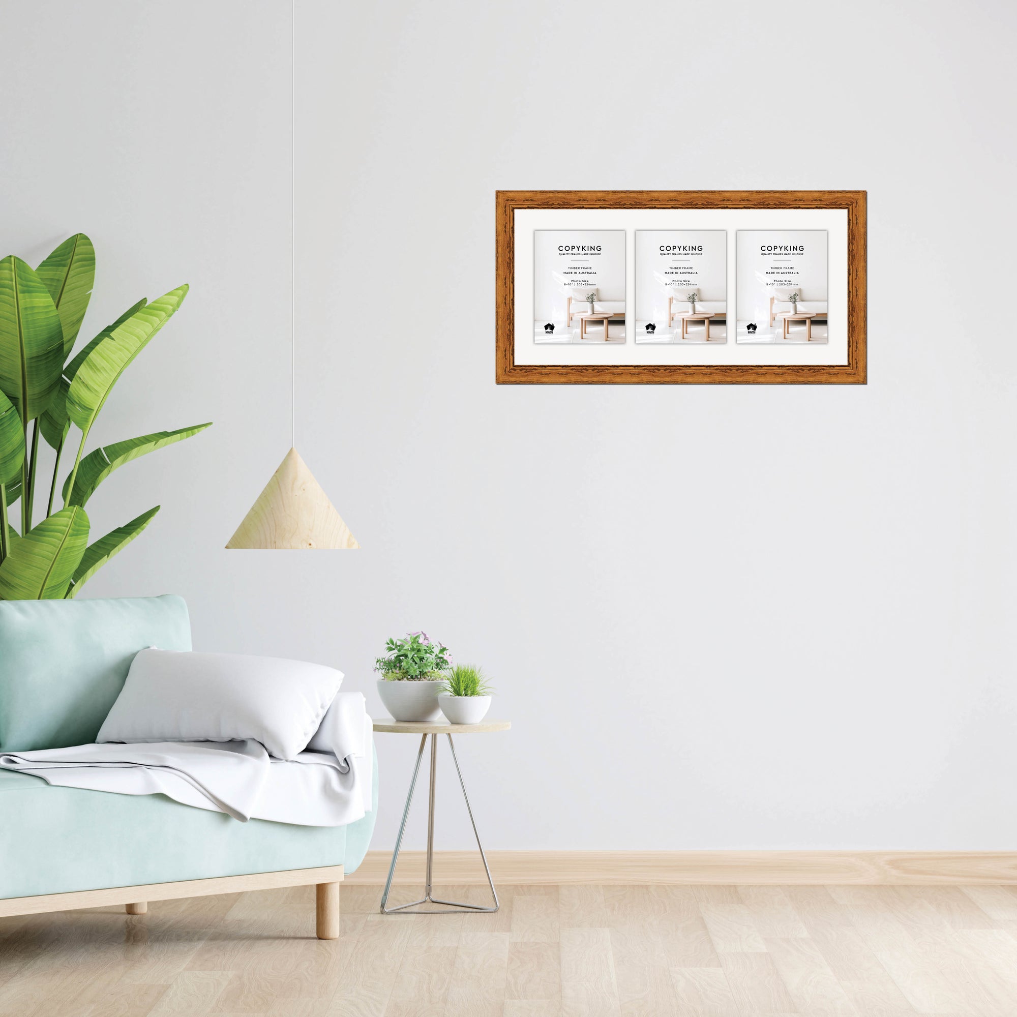Light Walnut 43mm Wood Collage Photo Frame - 14" x 30" - 3 Photos (8" x 10")