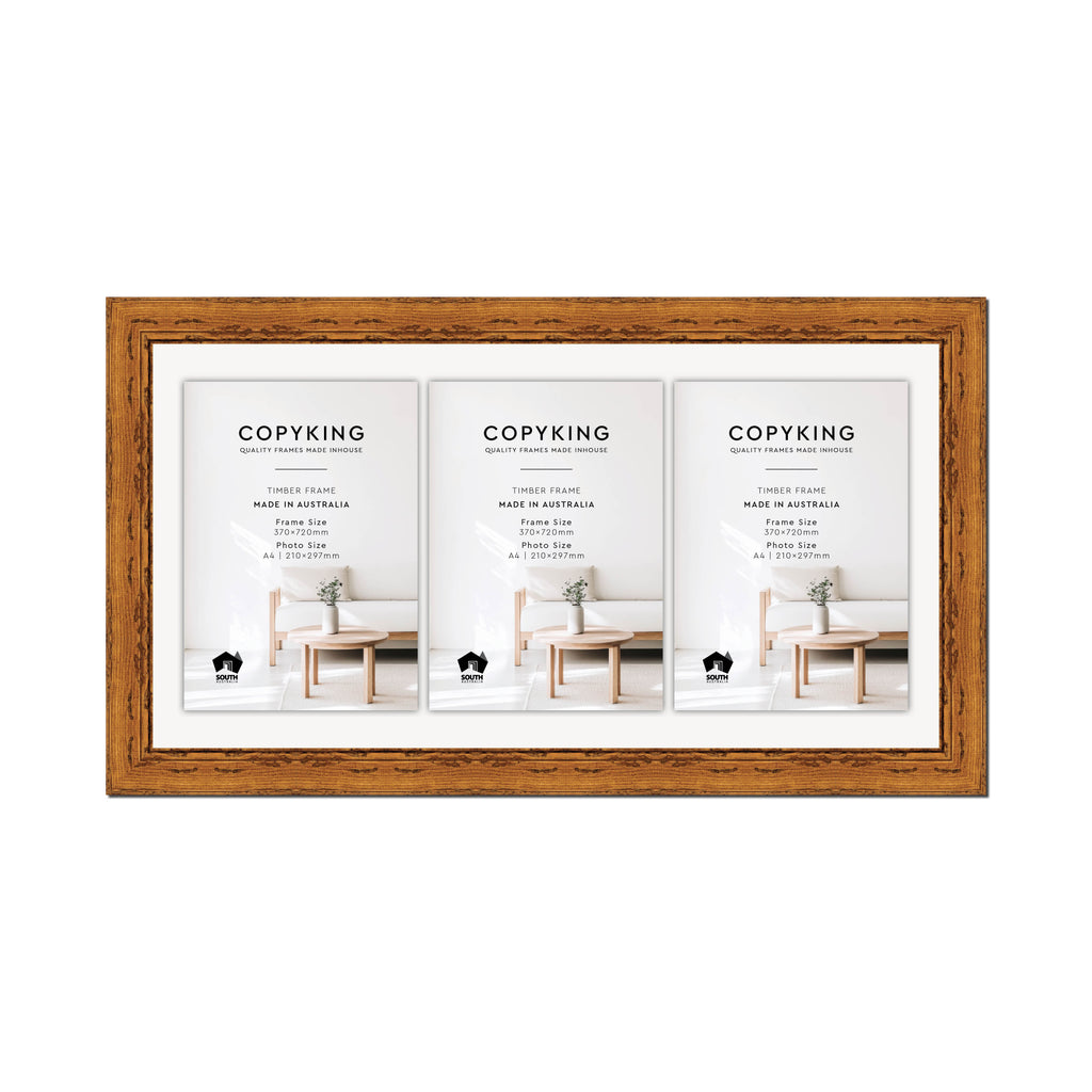 Light Walnut 43mm Wood Certificate Frame - 370mm x 720mm - 3 Certificates (A4)