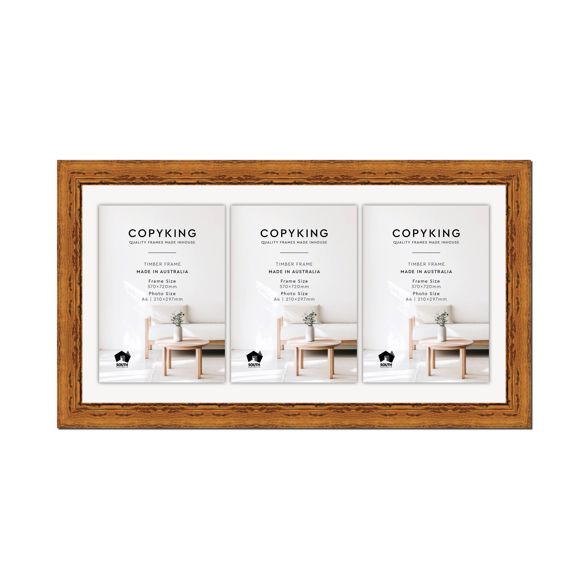 Light Walnut 43mm Wood Certificate Frame - 370mm x 720mm - 3 Certificates (A4)