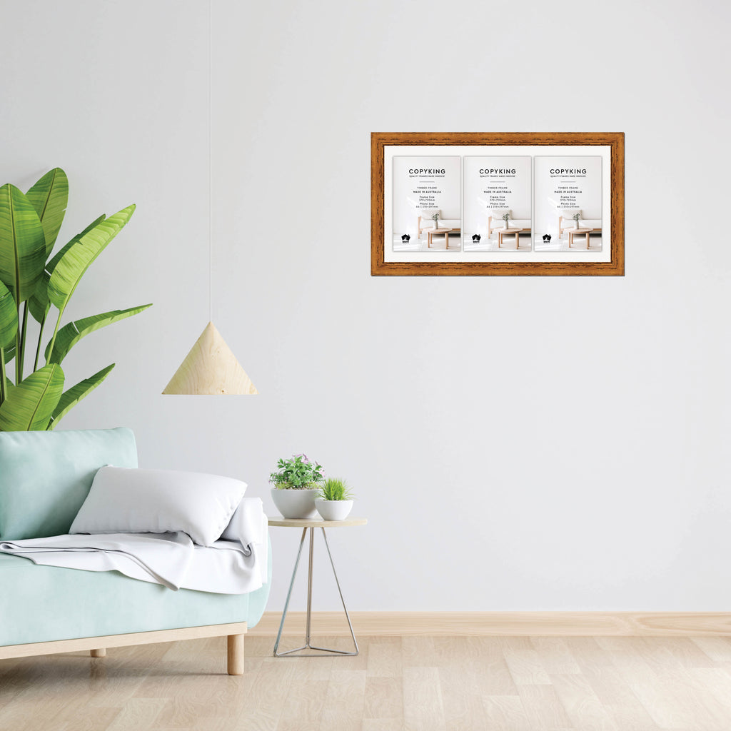 Light Walnut 43mm Wood Certificate Frame - 370mm x 720mm - 3 Certificates (A4)