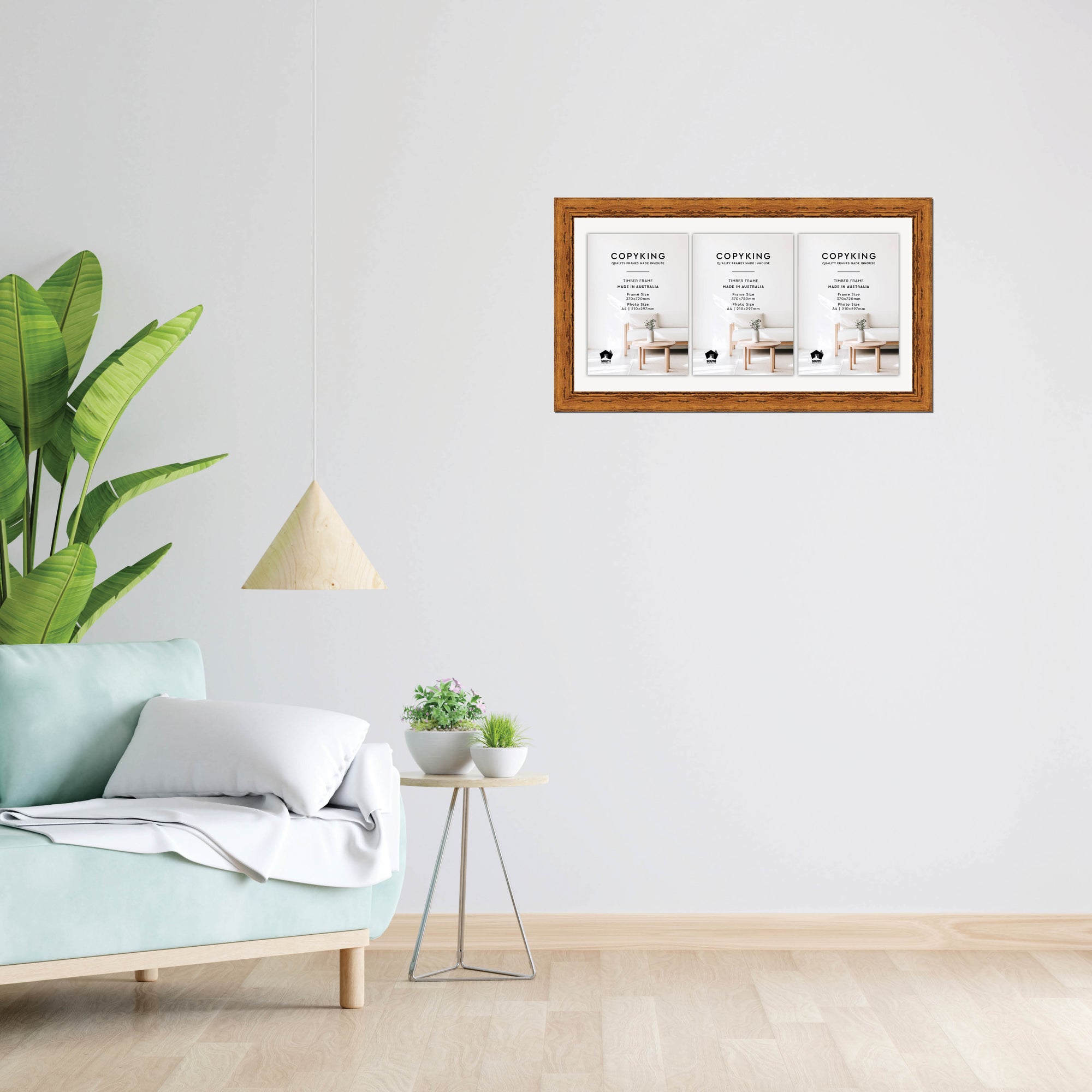 Light Walnut 43mm Wood Certificate Frame - 370mm x 720mm - 3 Certificates (A4)