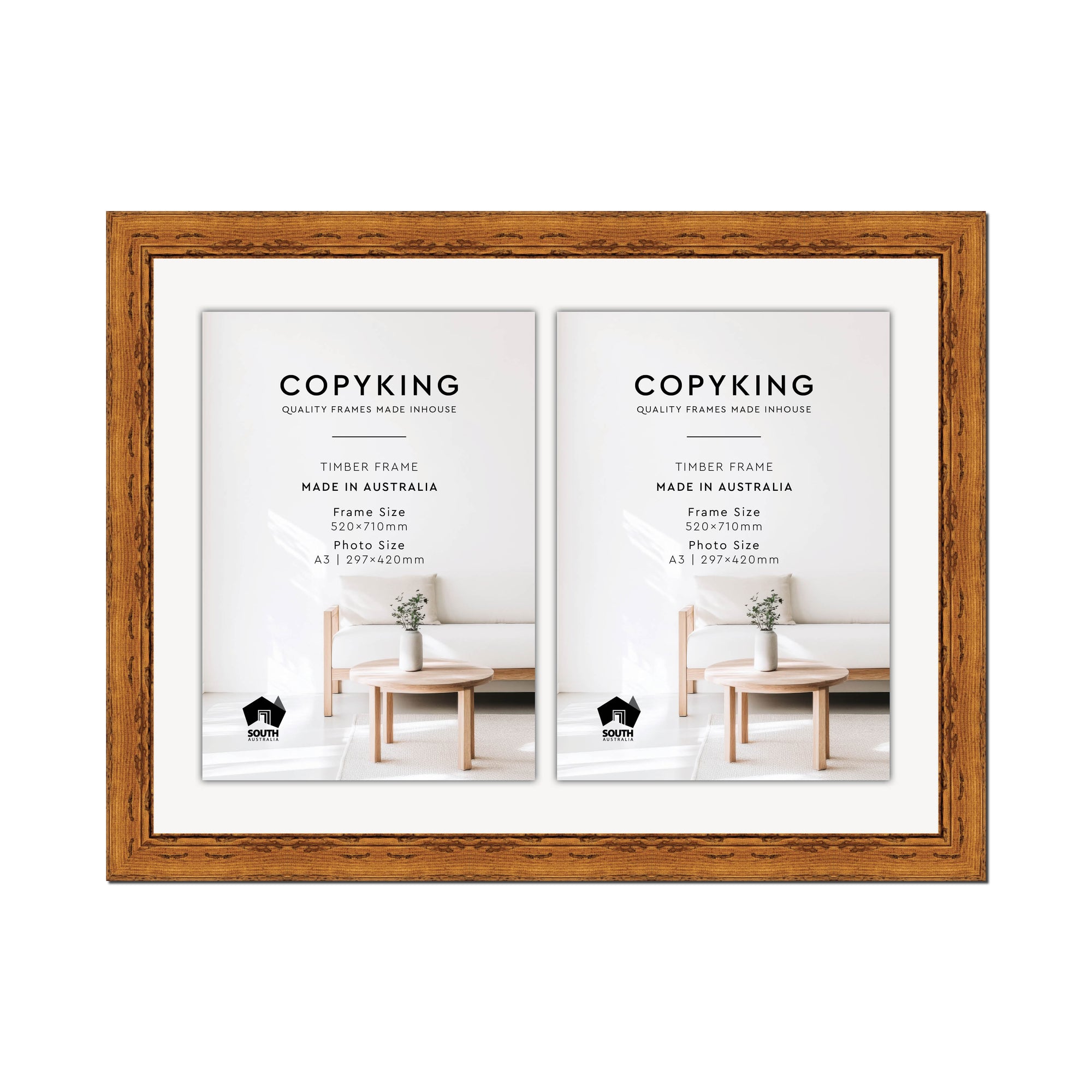 Light Walnut 43mm Wood Certificate Frame - 520mm x 710mm - 2 Certificates (A3)
