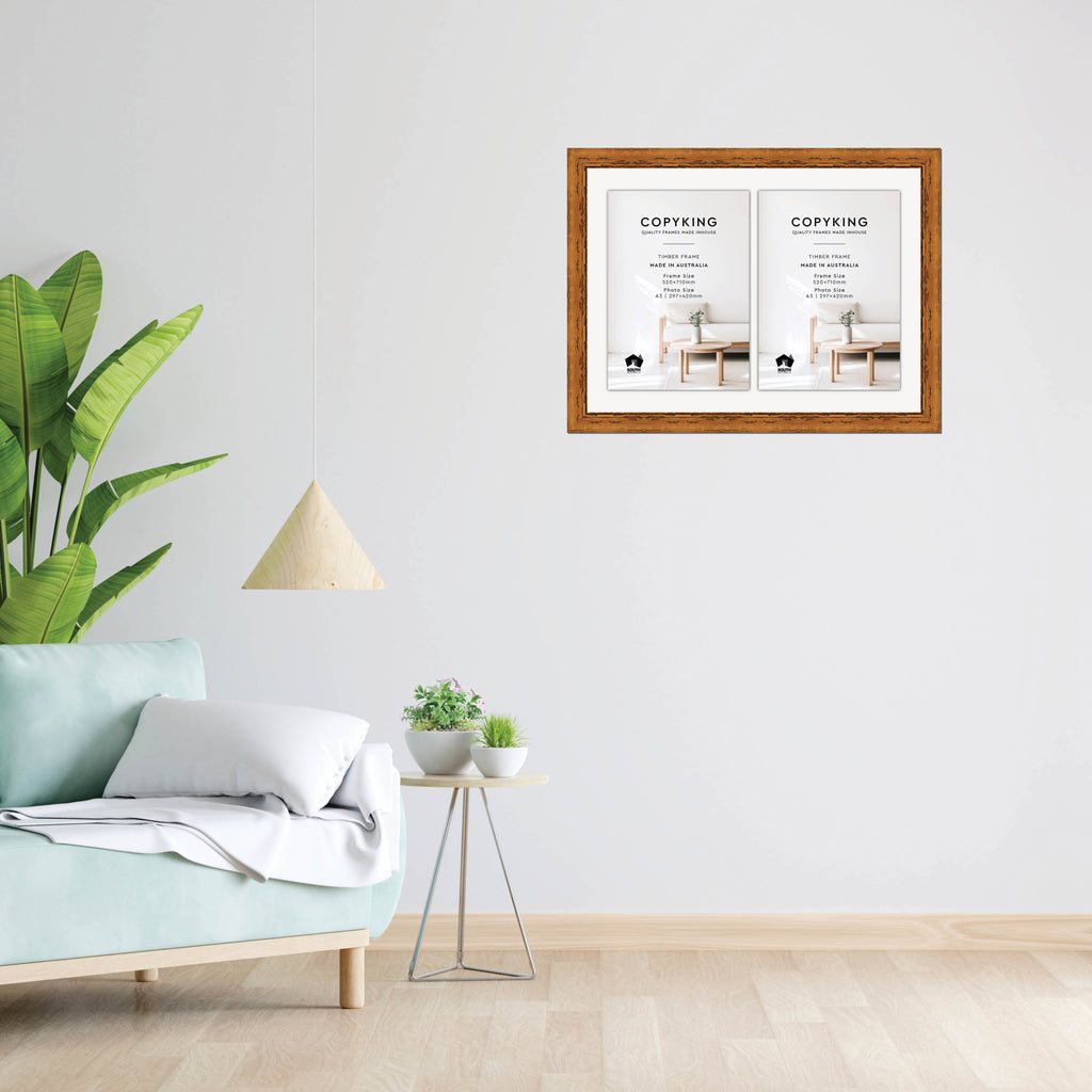 Light Walnut 43mm Wood Certificate Frame - 520mm x 710mm - 2 Certificates (A3)