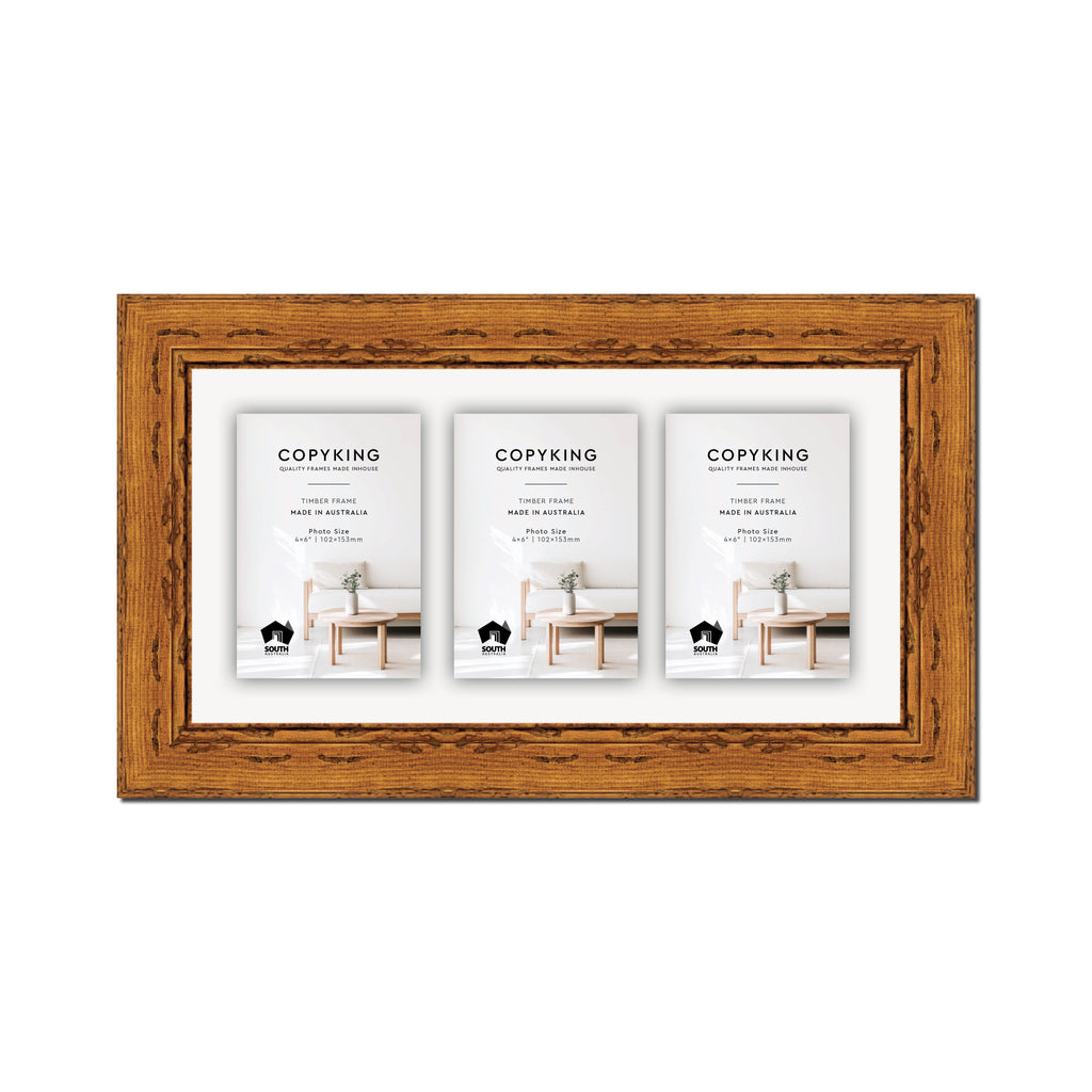 Light Walnut 43mm Wood Collage Photo Frame - 8" x 16" - 3 Photos (4" x 6")