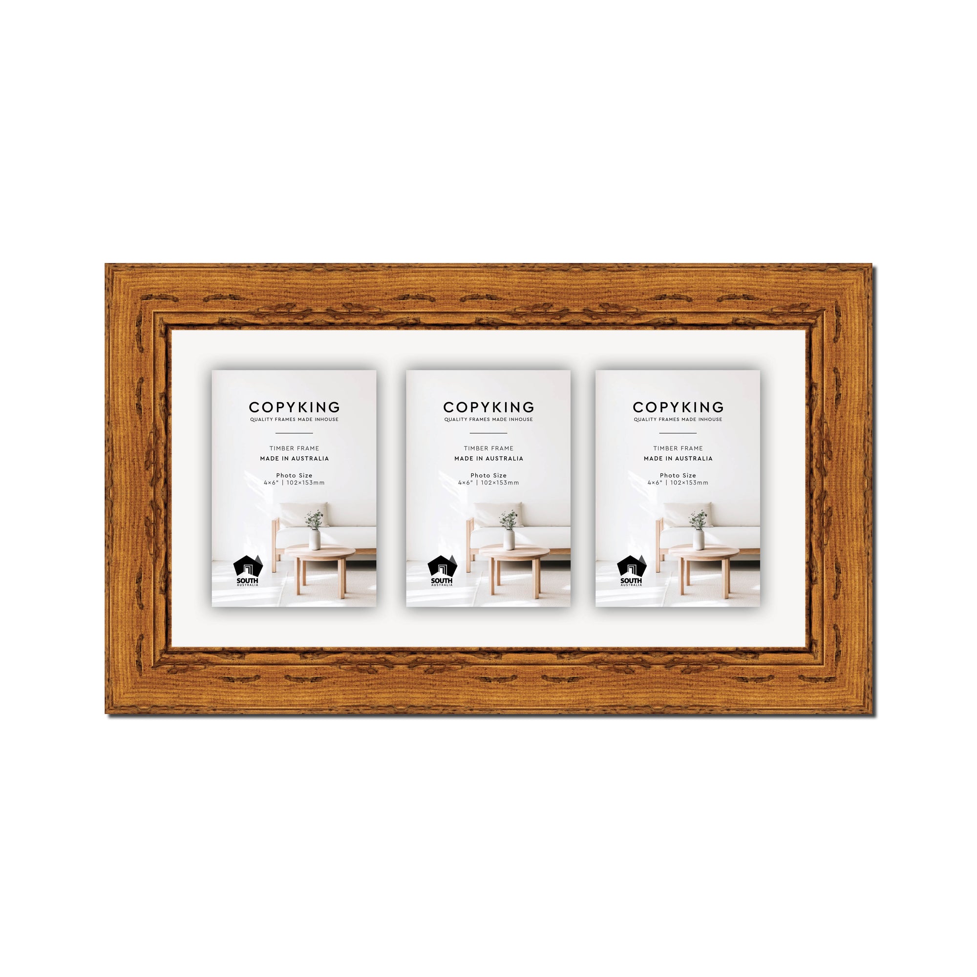 Light Walnut 43mm Wood Collage Photo Frame - 8" x 16" - 3 Photos (4" x 6")