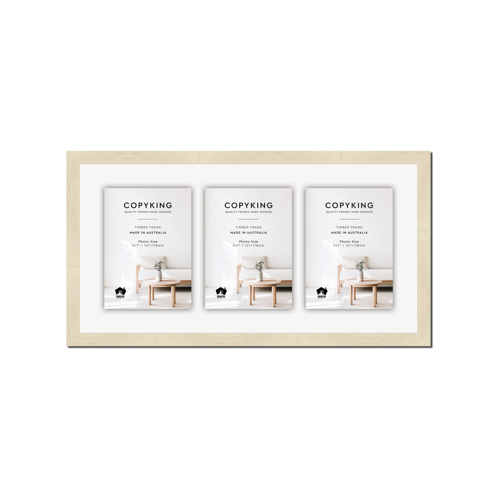 Lime Wash 20mm Wood Collage Photo Frame - 10" x 20" - 3 Photos (5" x 7")