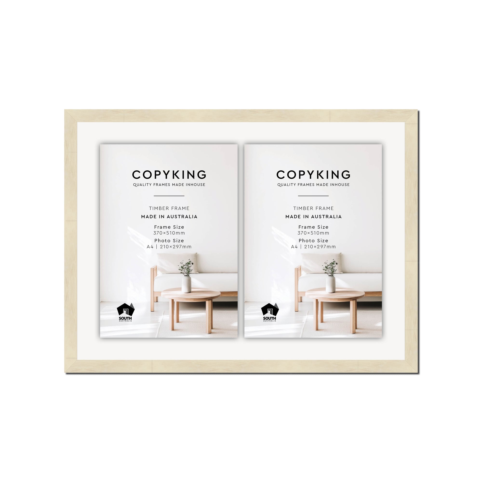 Lime Wash 20mm Wood Certificate Frame - 370mm x 510mm - 2 Certificates (A4)