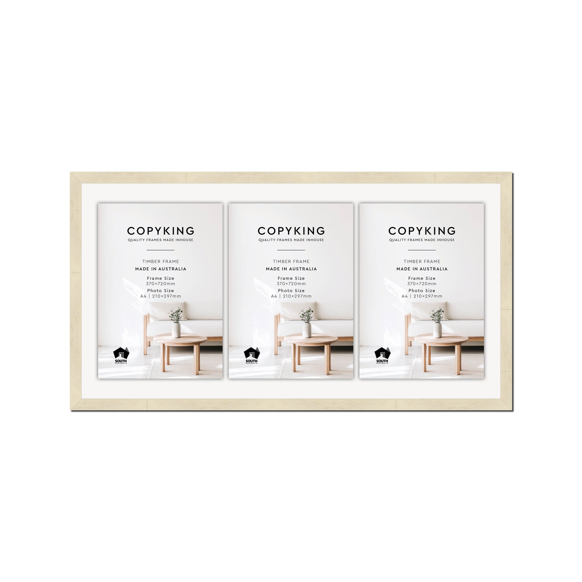 Lime Wash 20mm Wood Certificate Frame - 370mm x 720mm - 3 Certificates (A4)