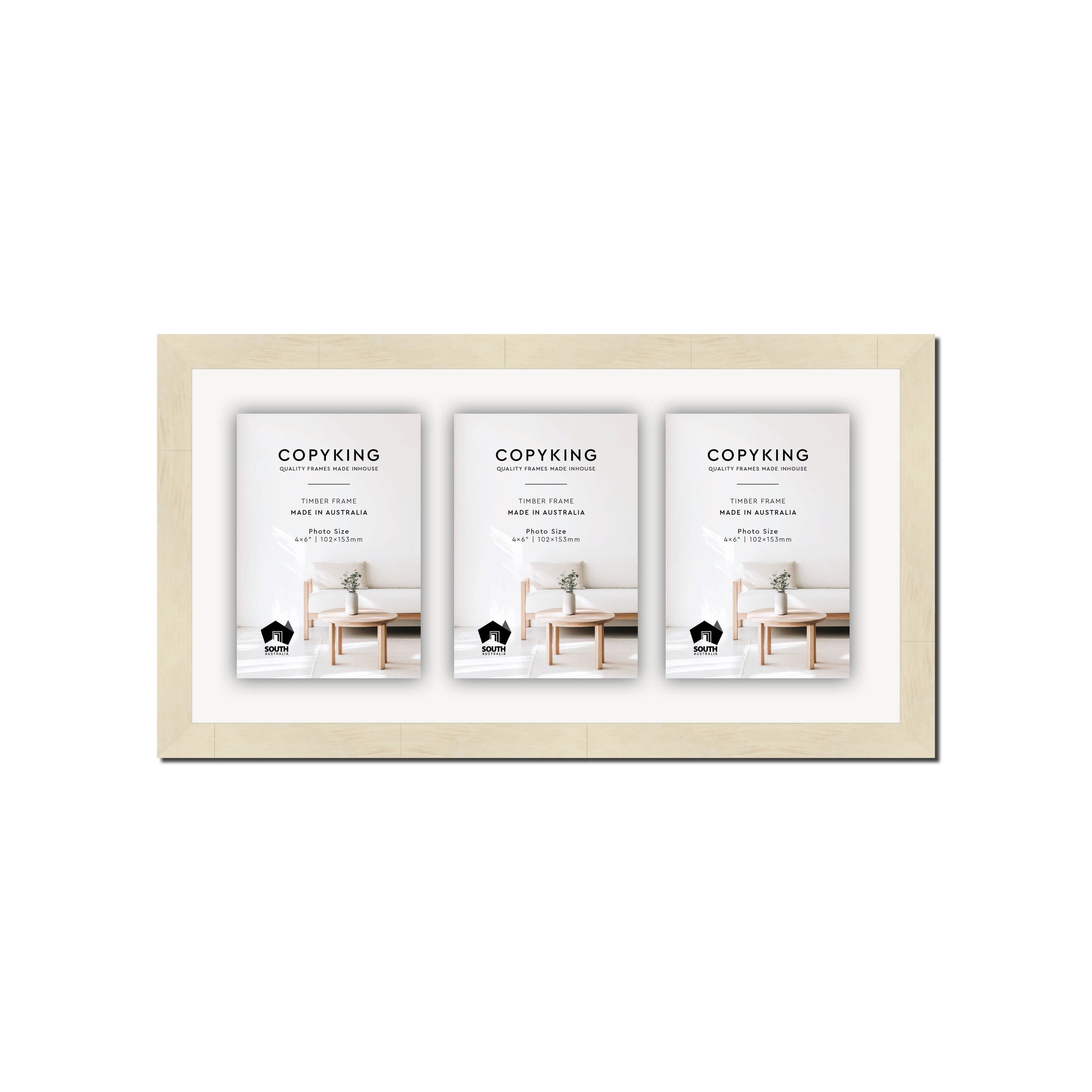 Lime Wash 20mm Wood Collage Photo Frame - 8" x 16" - 3 Photos (4" x 6")