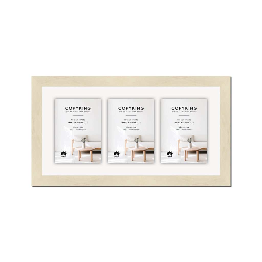 Lime Wash 30mm Wood Collage Photo Frame - 10" x 20" - 3 Photos (5" x 7")