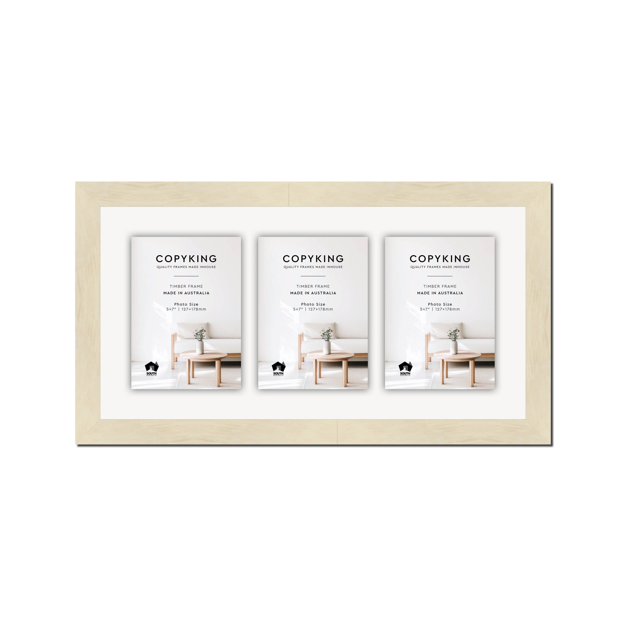 Lime Wash 30mm Wood Collage Photo Frame - 10" x 20" - 3 Photos (5" x 7")