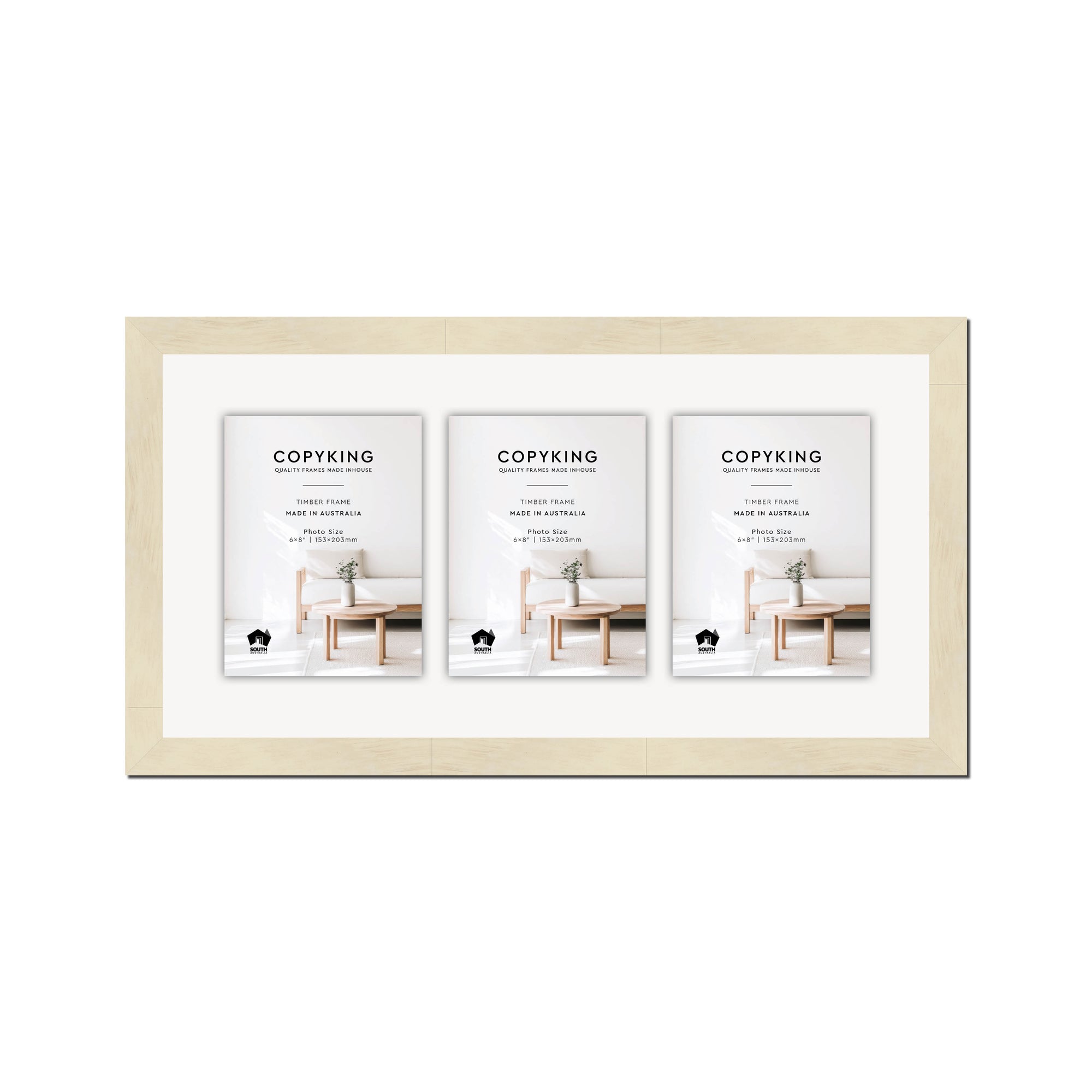Lime Wash 30mm Wood Collage Photo Frame - 12" x 24" - 3 Photos (6" x 8")