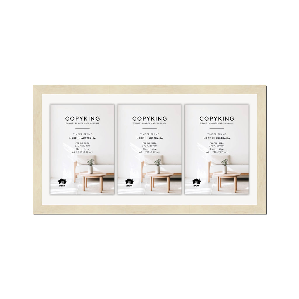 Lime Wash 30mm Wood Certificate Frame - 370mm x 720mm - 3 Certificates (A4)