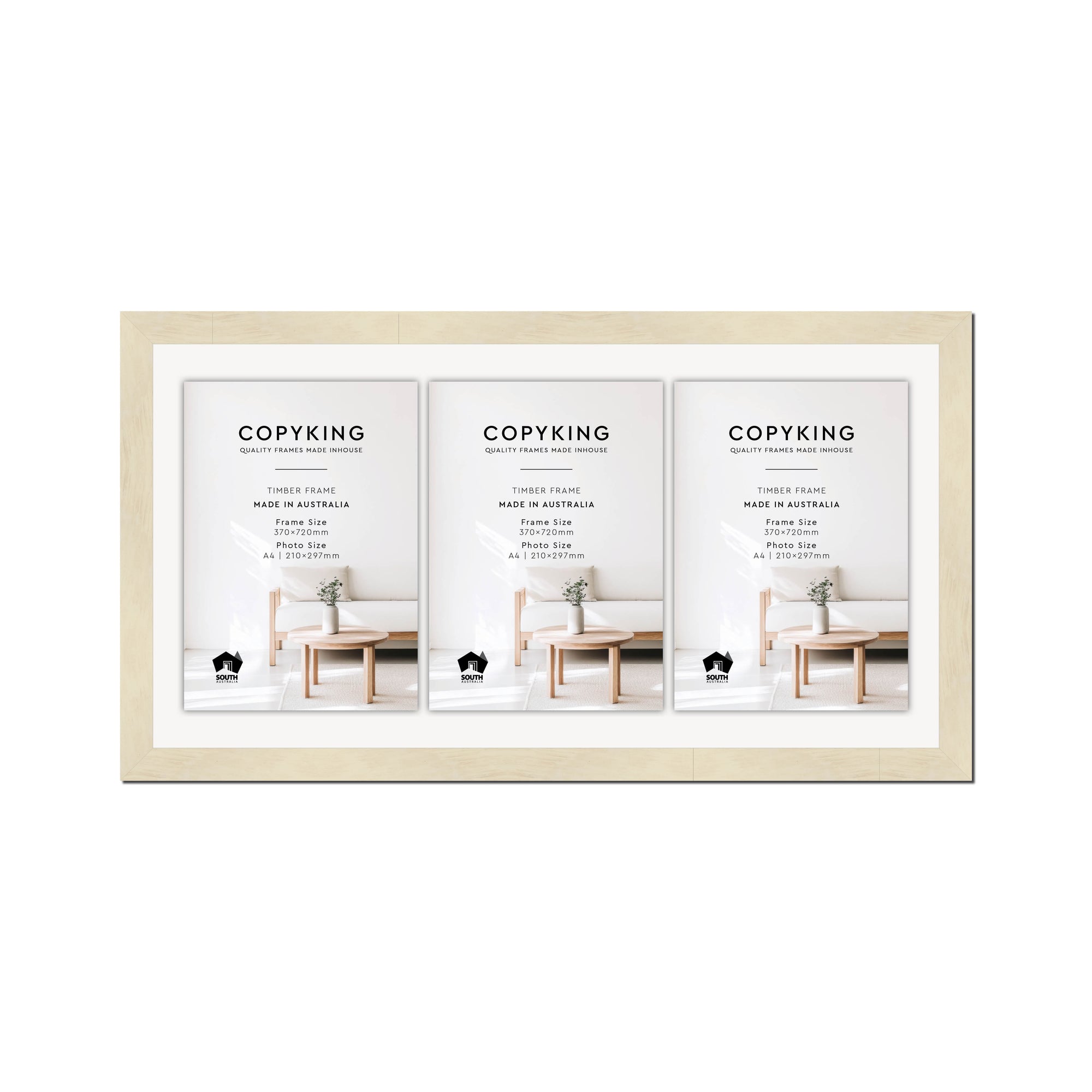 Lime Wash 30mm Wood Certificate Frame - 370mm x 720mm - 3 Certificates (A4)