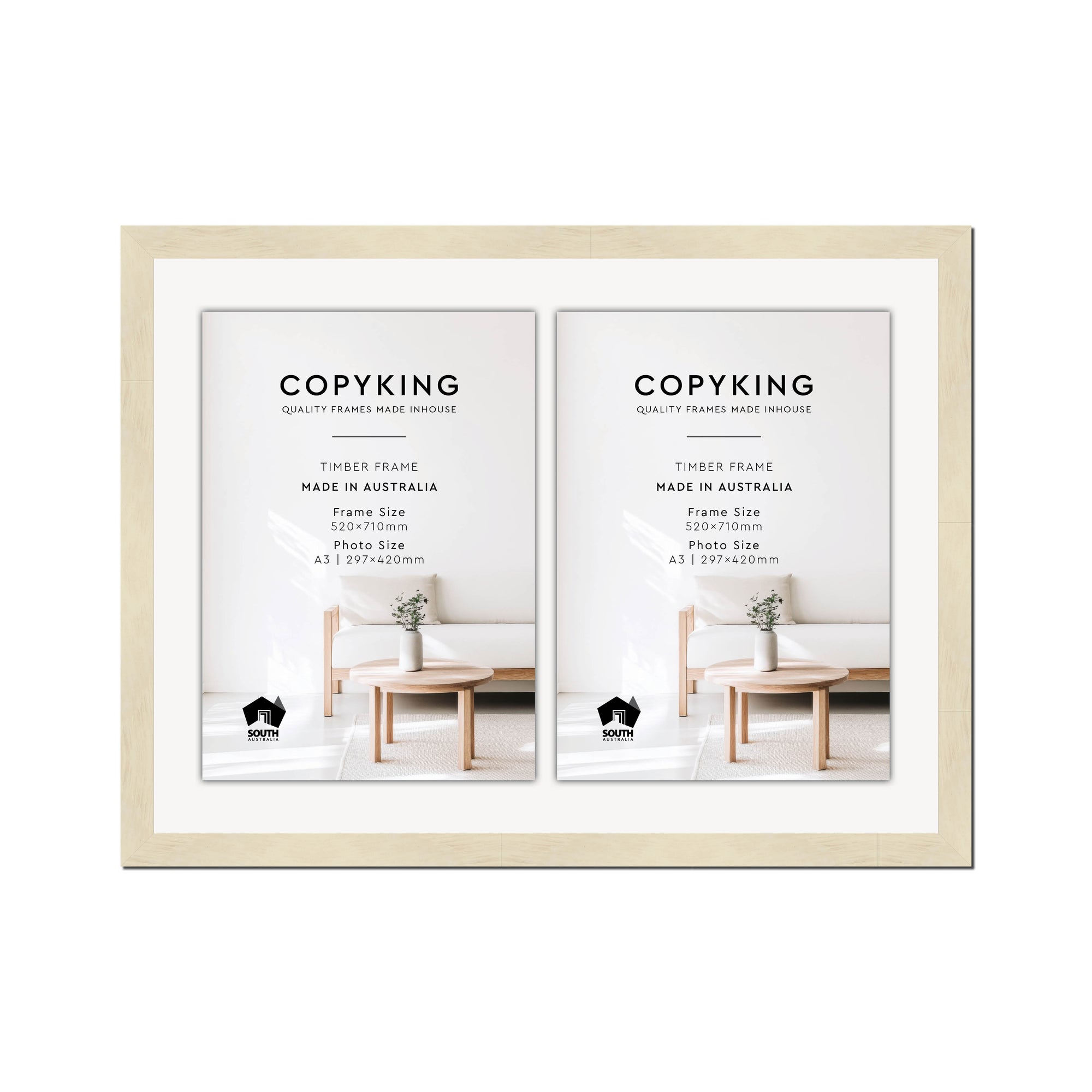 Lime Wash 30mm Wood Certificate Frame - 520mm x 710mm - 2 Certificates (A3)