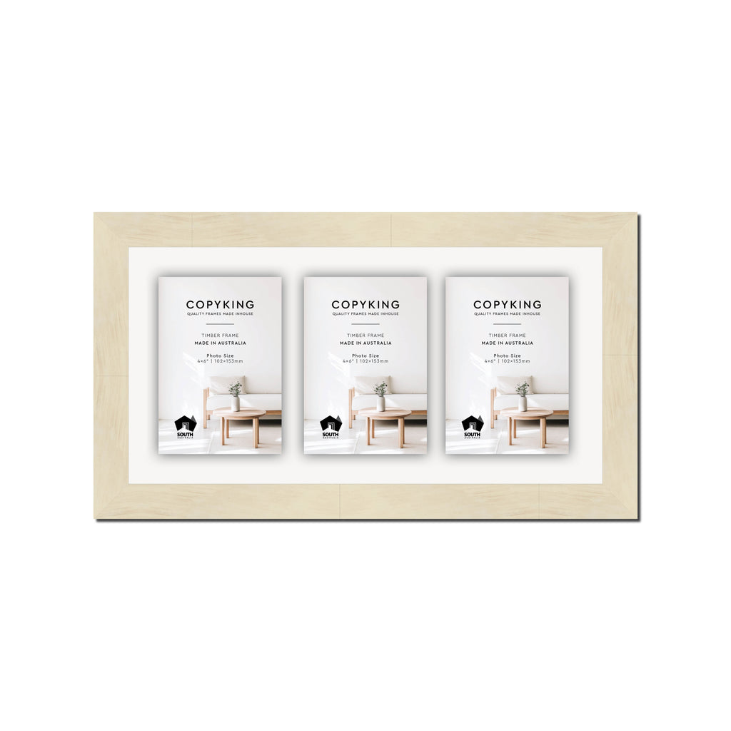 Lime Wash 30mm Wood Collage Photo Frame - 8" x 16" - 3 Photos (4" x 6")