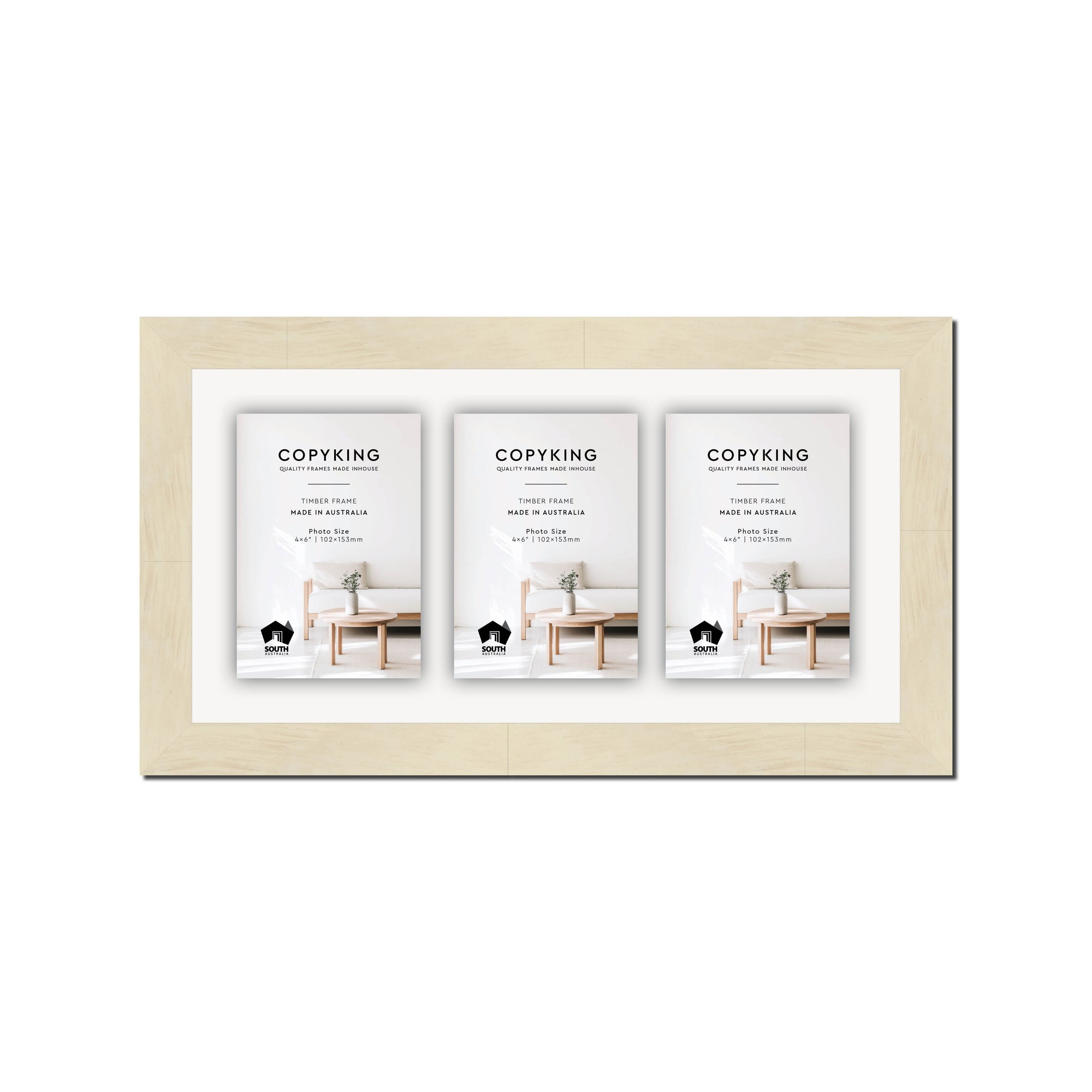 Lime Wash 30mm Wood Collage Photo Frame - 8" x 16" - 3 Photos (4" x 6")